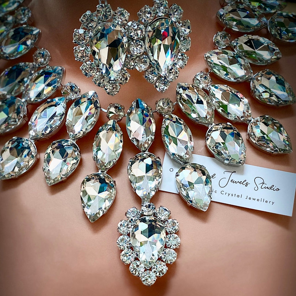 Bejewelled clear crystal statement jewellery set