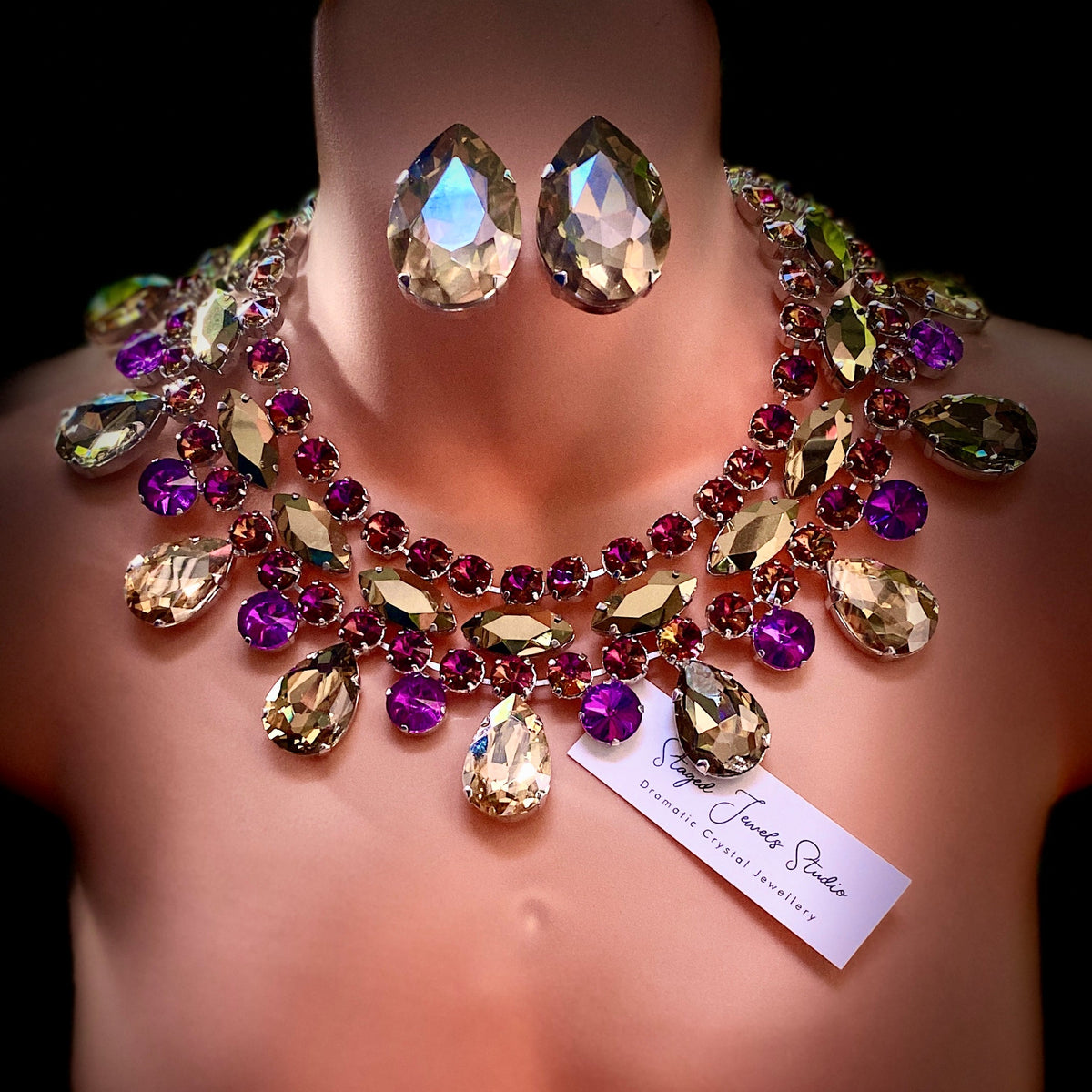 Dramatic purple and gold crystal collarette set