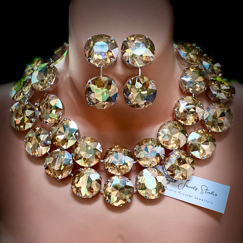 Crystal Rocks! Champagne Gold Crystal Necklace Set With Earrings