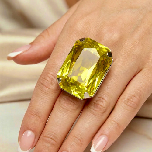 Canary Yellow 40mm Austrian Crystal Statement Ring