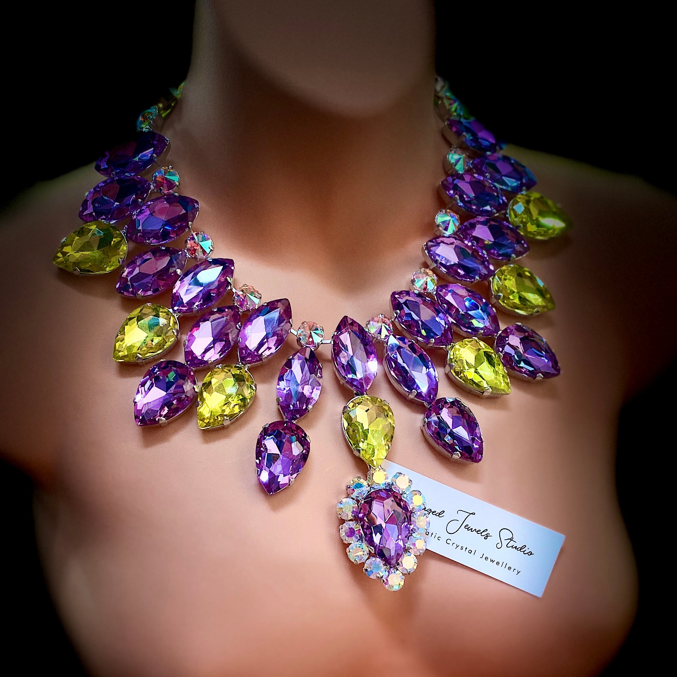 Pastel Lilac & Lemon Statement Crystal Necklace