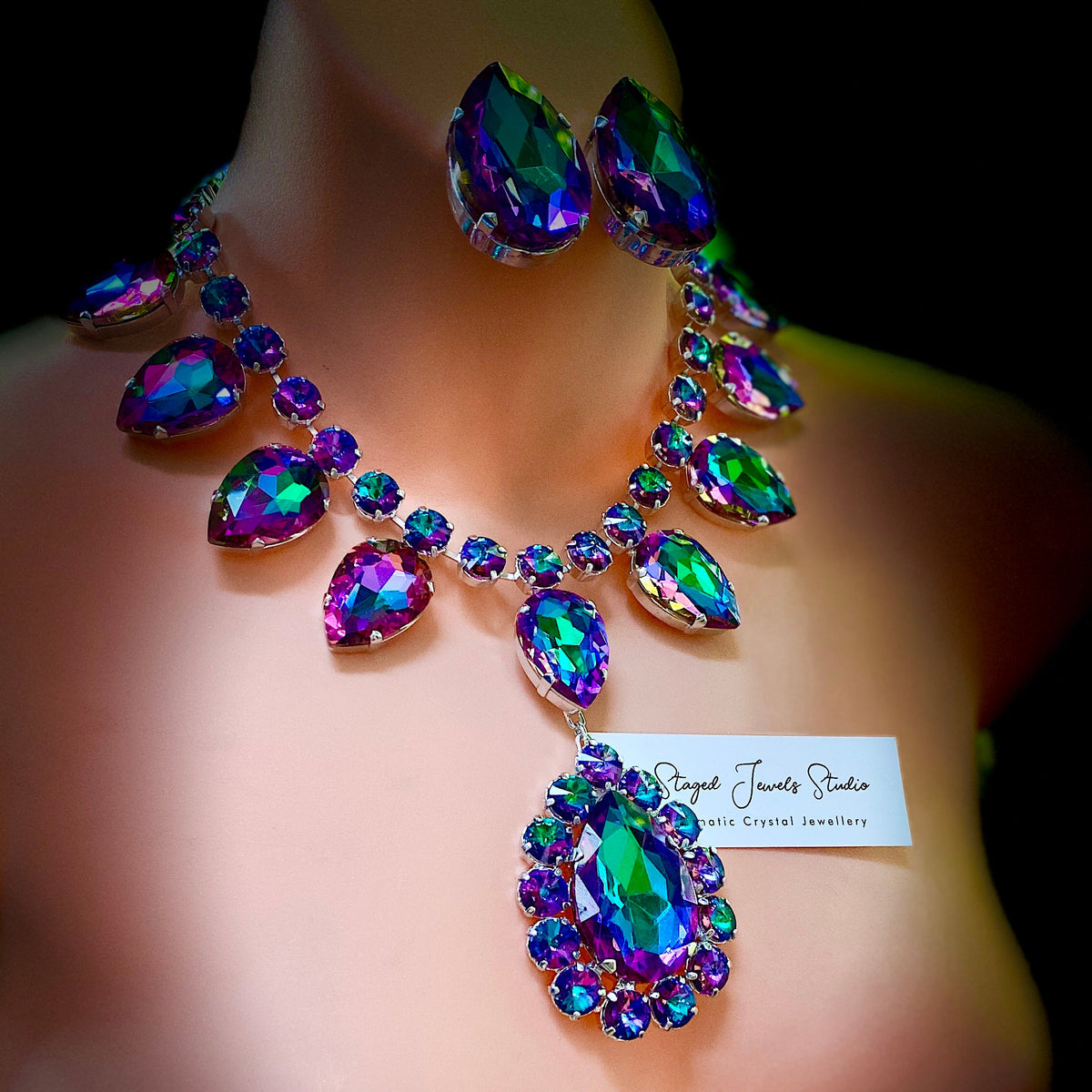 Sultry Seawitch crystal plunging statement necklace set