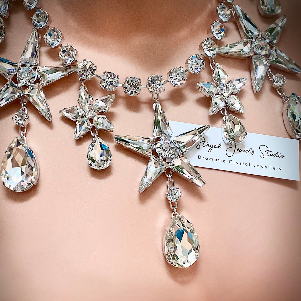 Cosmic Stars Faux Diamond Crystal Necklace
