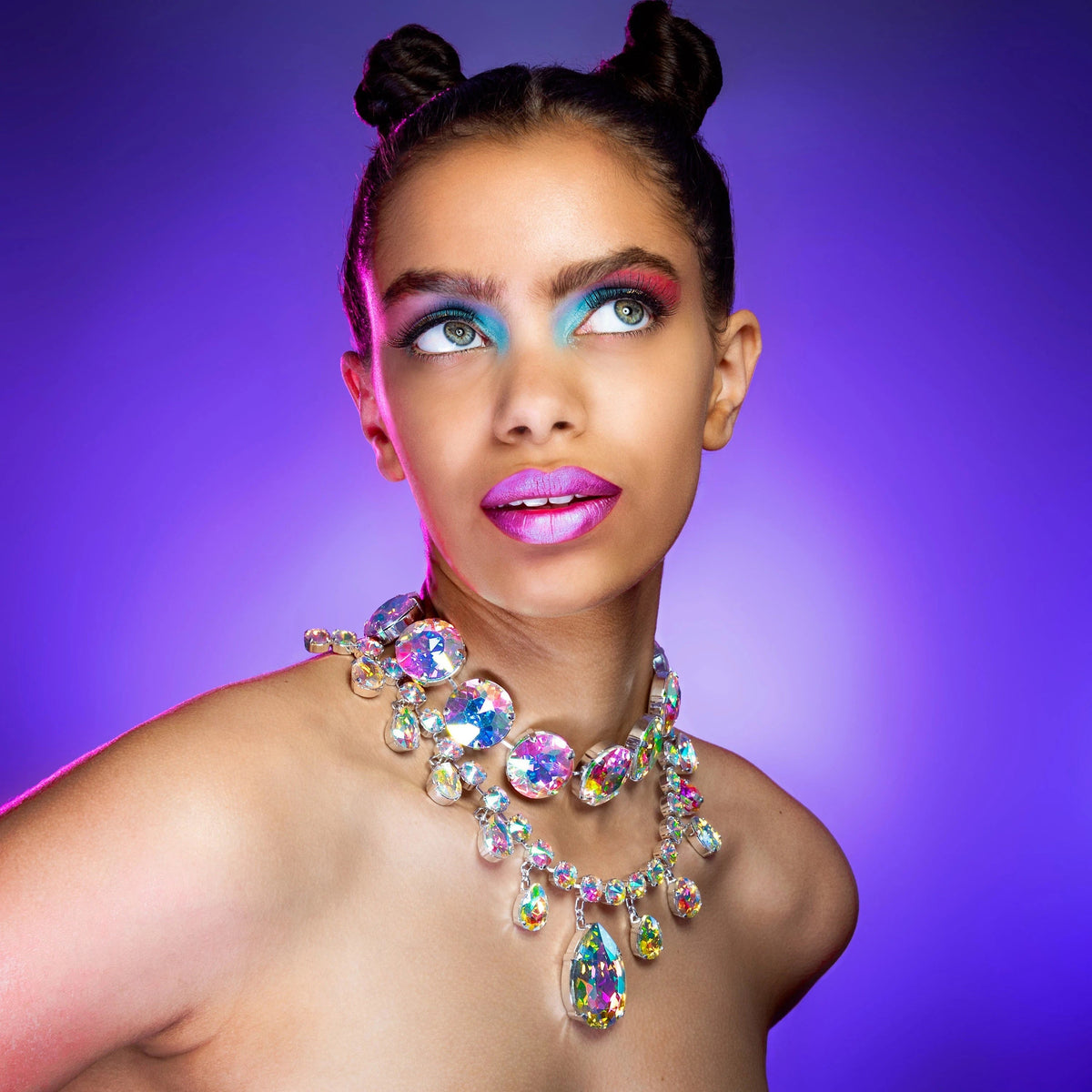 Iridescent Austrian crystal drop choker by Staged Jewels