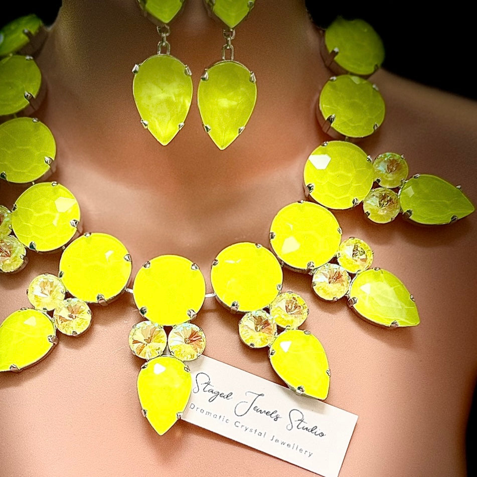 Neon Yellow Statement Necklace Set With Earrings