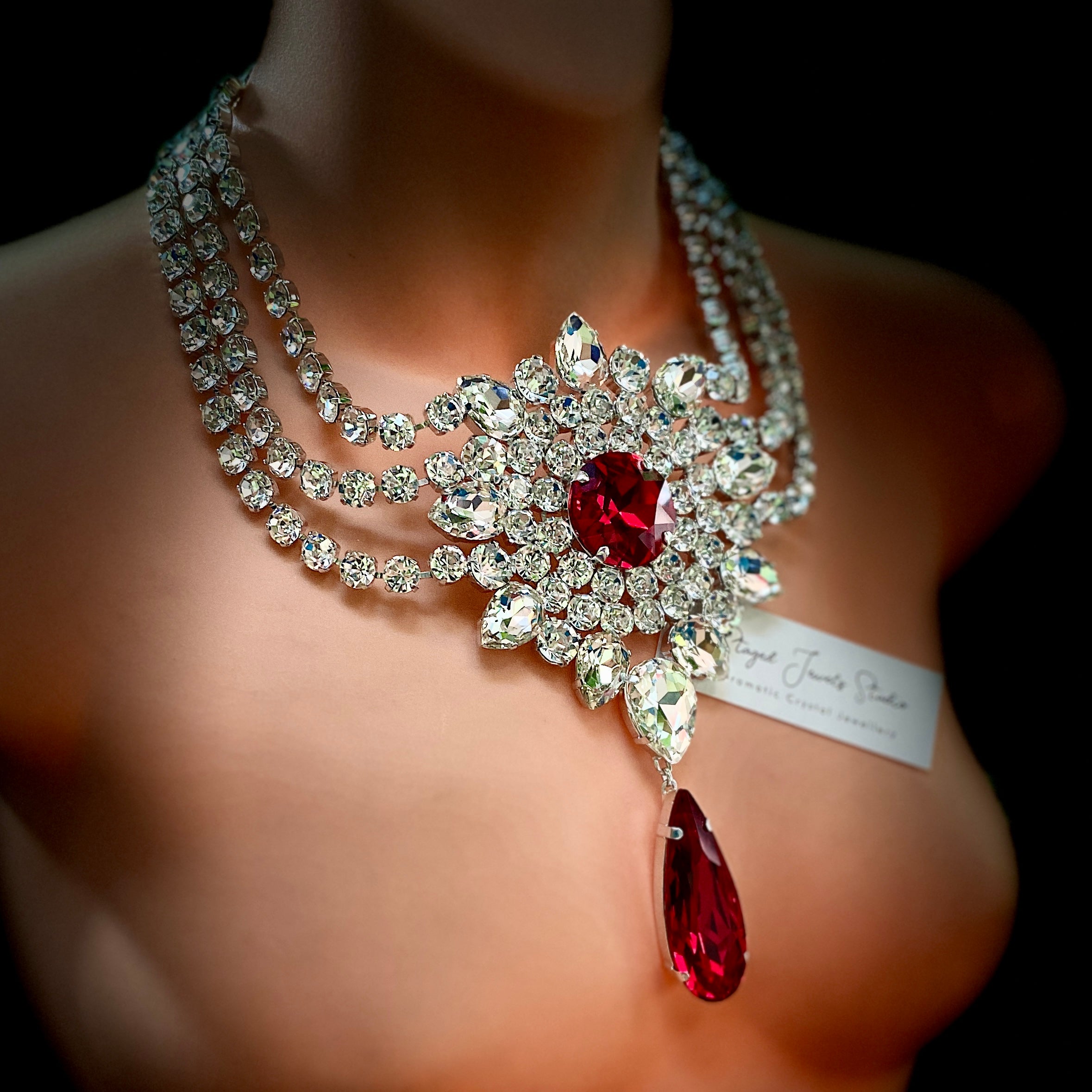 Rosetta Grande Red Dramatic Crystal Necklace