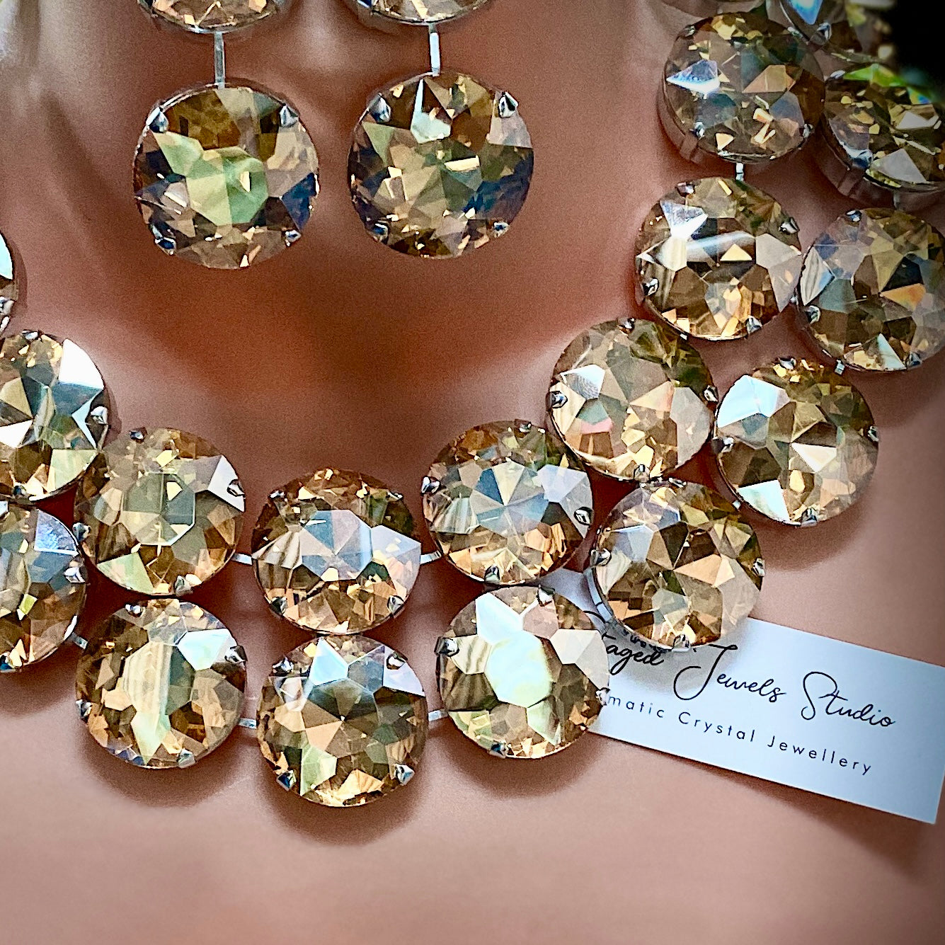 Crystal Rocks! Champagne Gold Crystal Necklace Set With Earrings