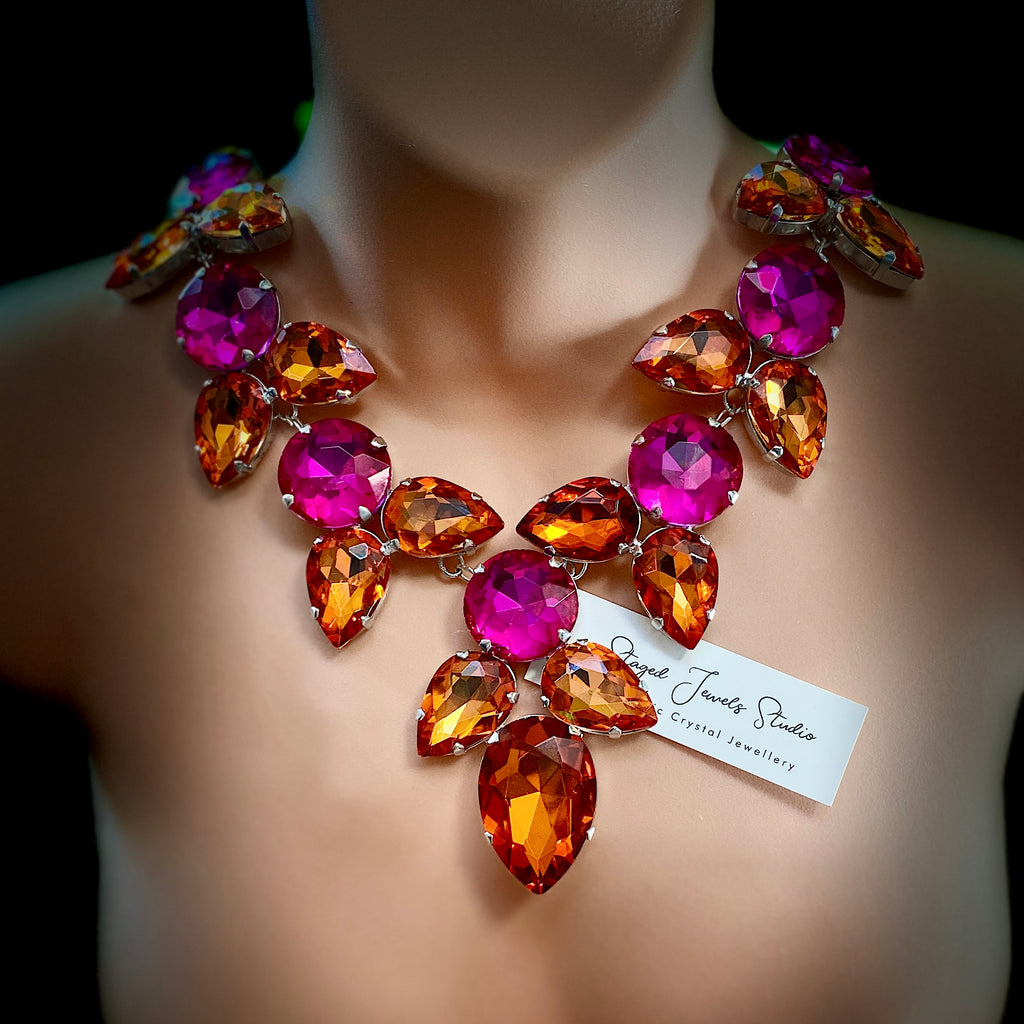 Fireopal Orange & Hot Pink Cocktail Necklace