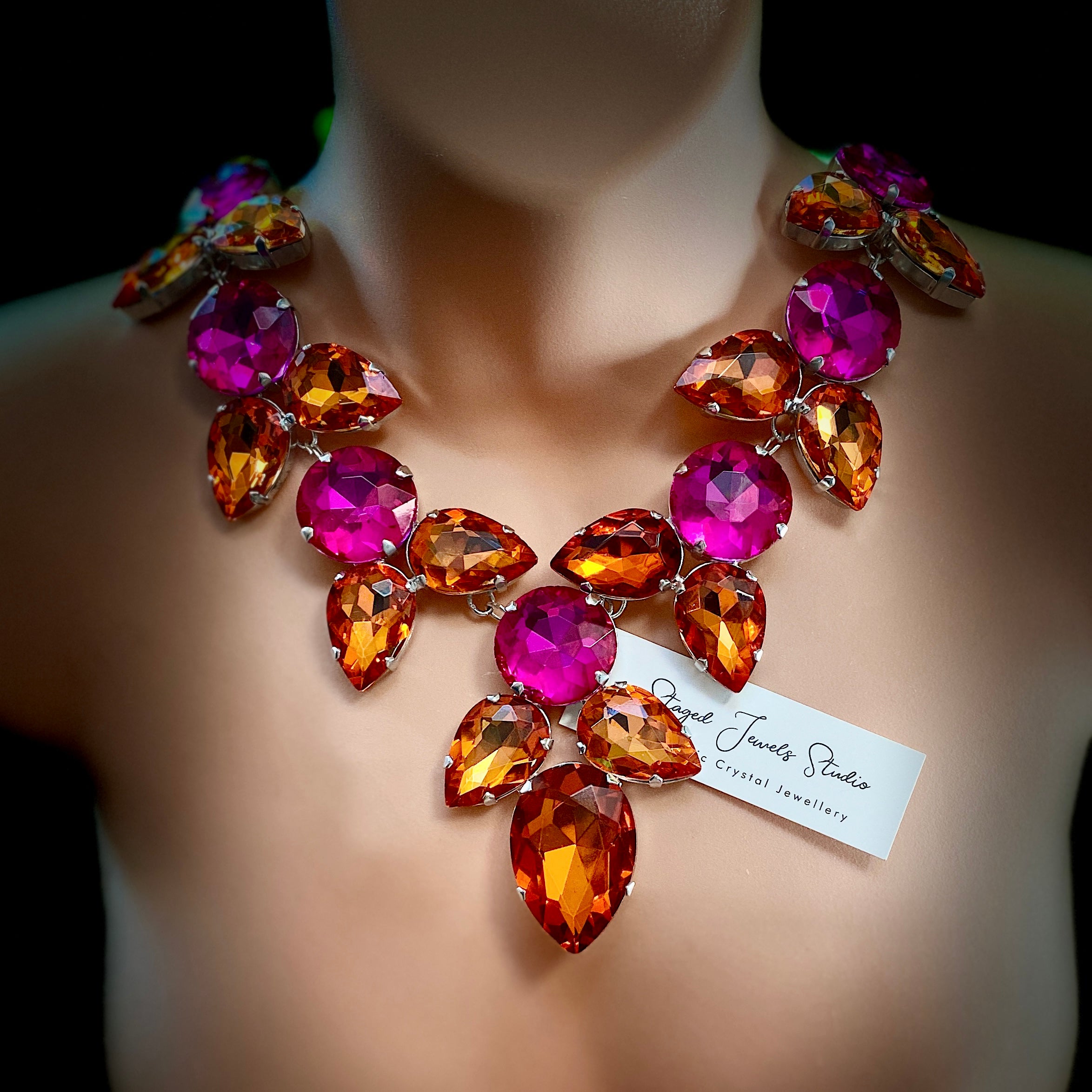Fireopal Orange & Hot Pink Cocktail Necklace