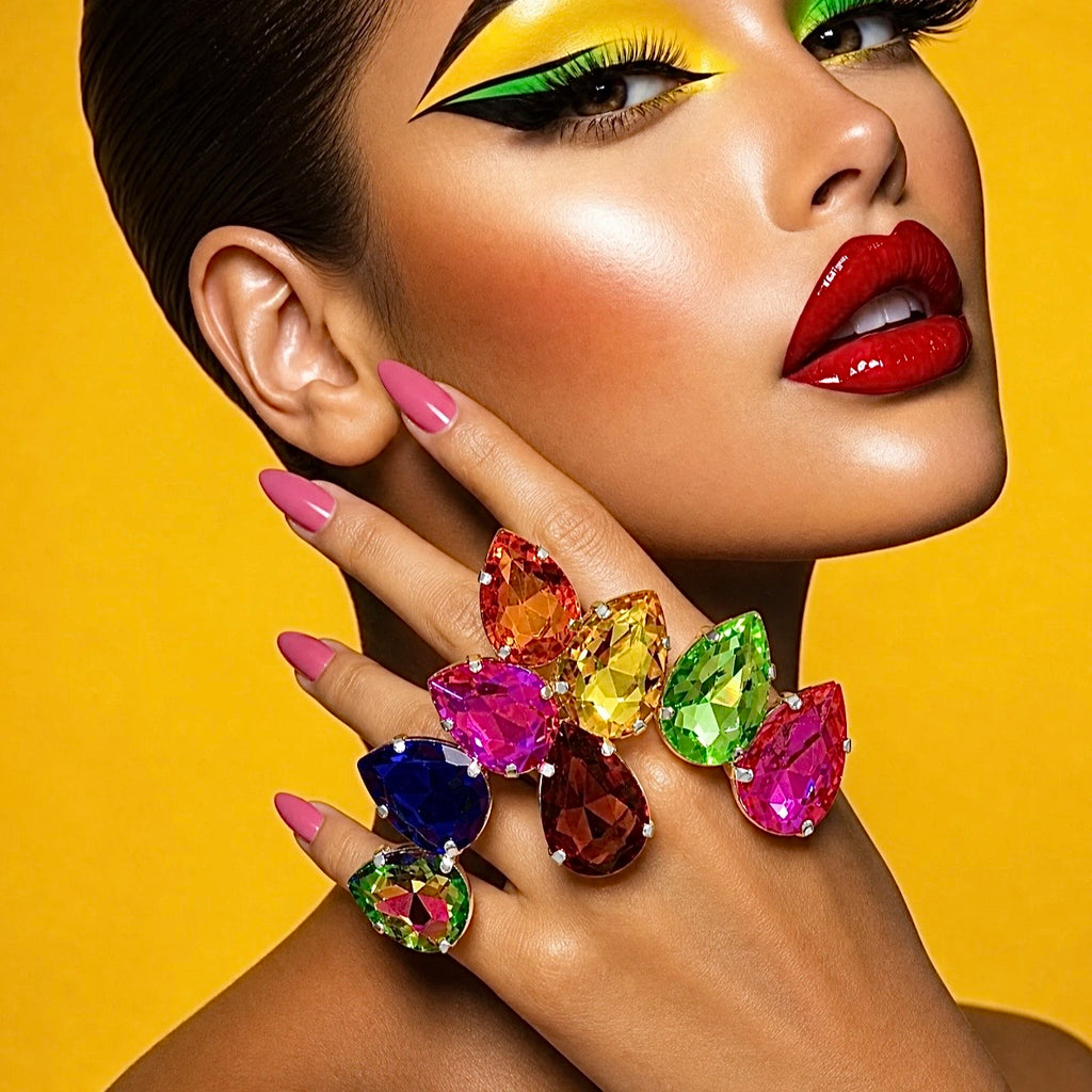 Drag Queen Rainbow Crystal Ring With Adjustable Band