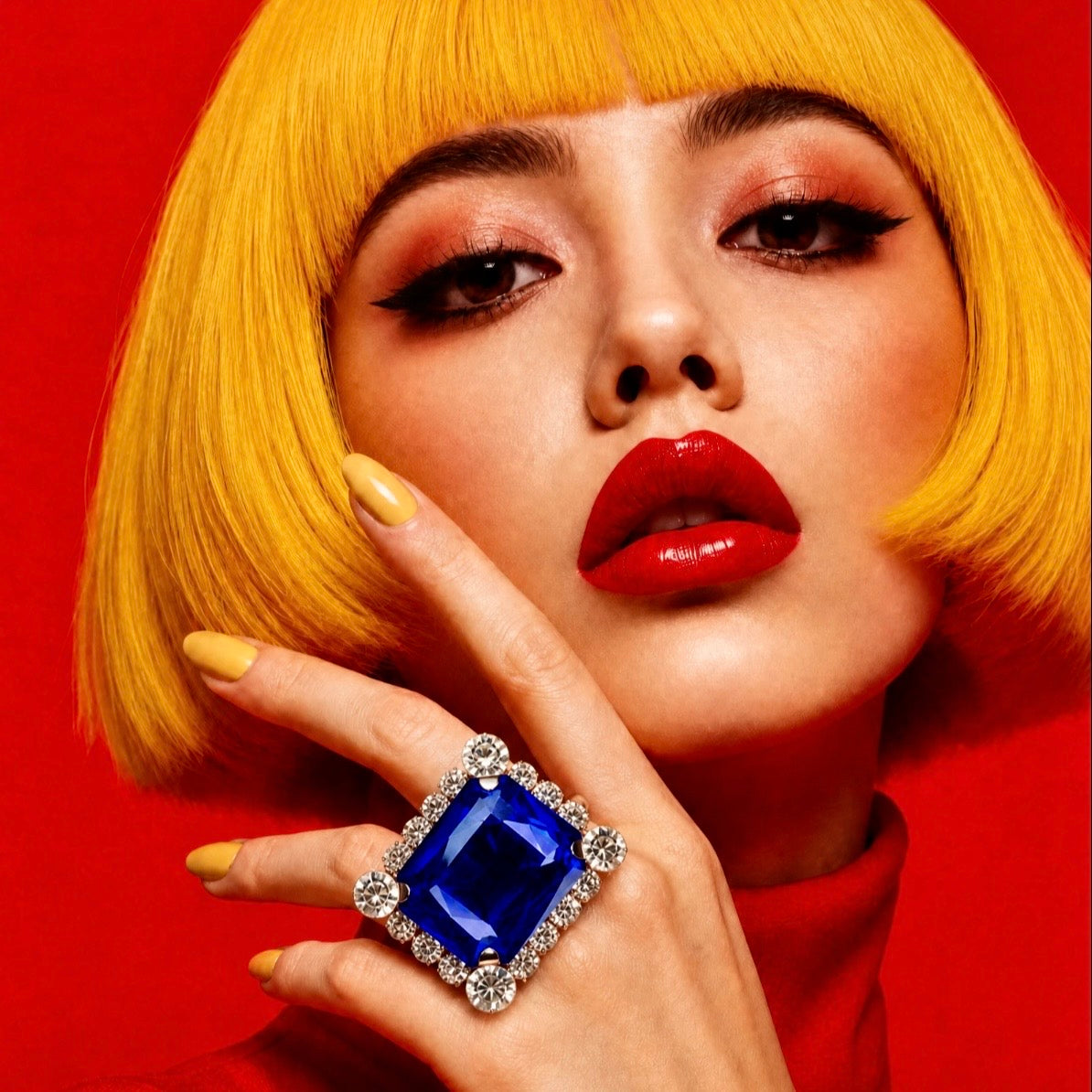 Art Deco Sapphire Crystal Cocktail Ring