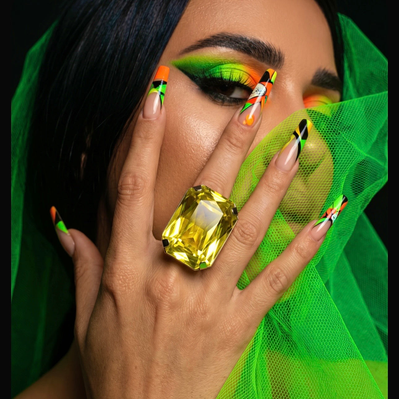 Canary Yellow 40mm Austrian Crystal Statement Ring