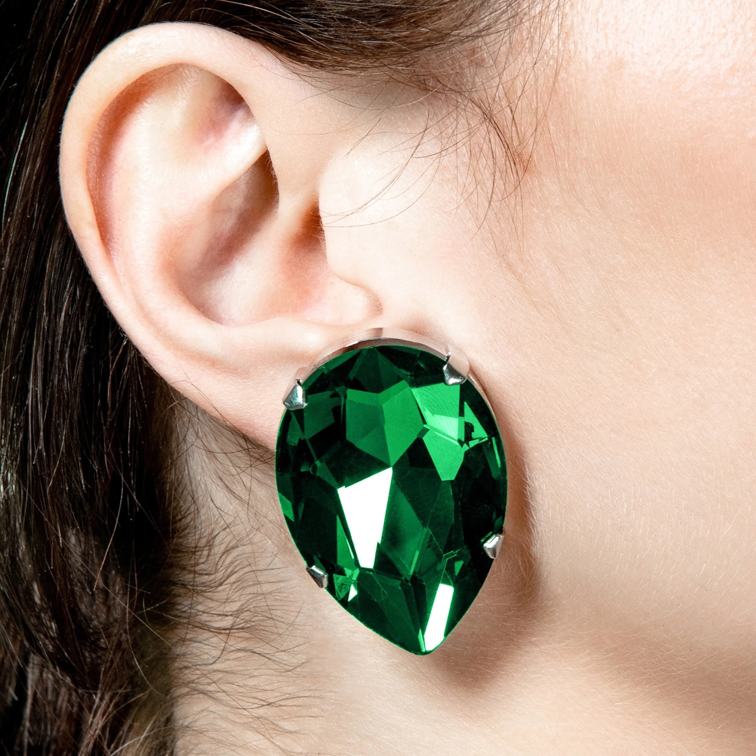 Oversized 40mm Emerald Green Teardrop Earrings With Austrian Crystal