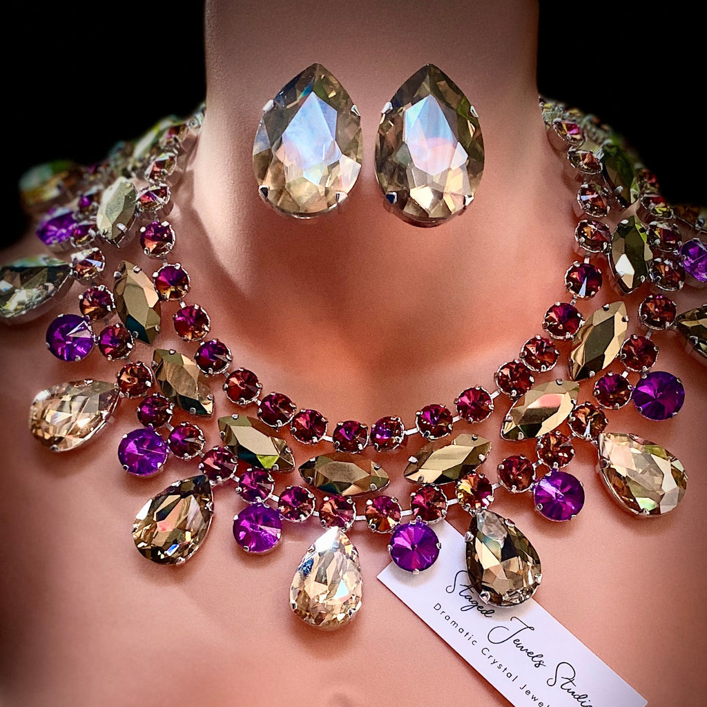Velvet purple and gold crystal collarette set