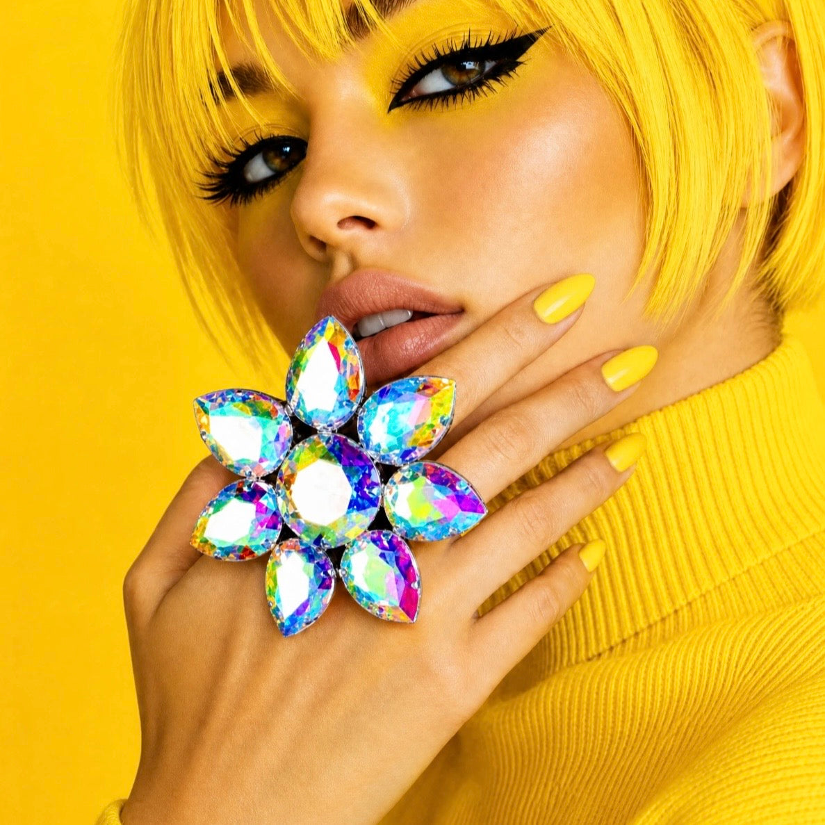 Aurora Pride Crystal Dress Ring With Adjustable Band