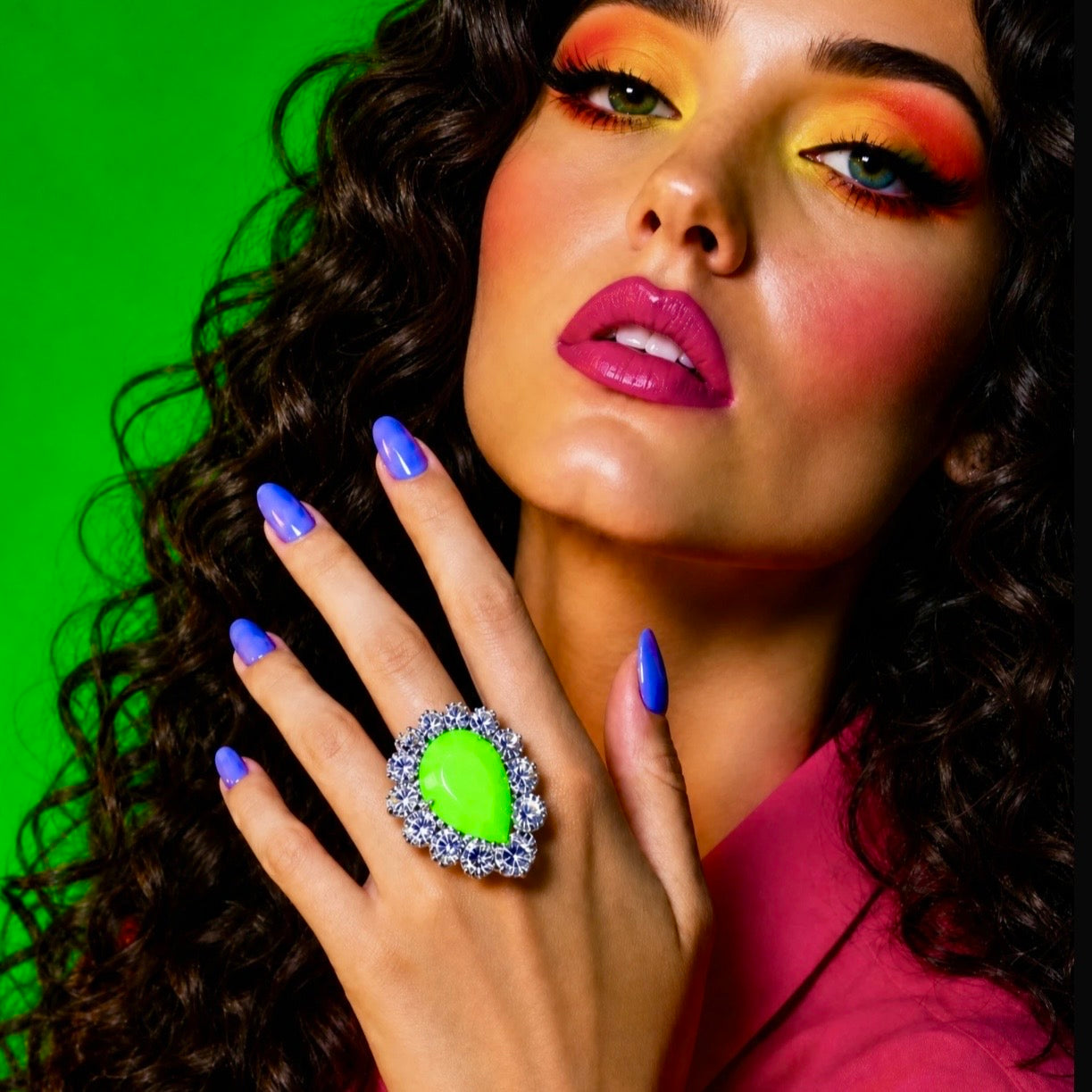 Acid Green Statement Cocktail Ring with 30mm Crystal