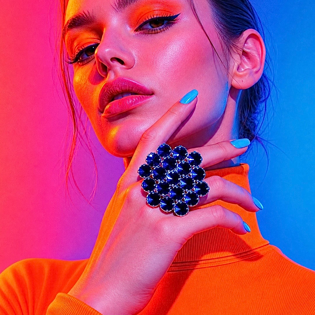 Midnight Black Myriad Statement Ring With Adjustable Band