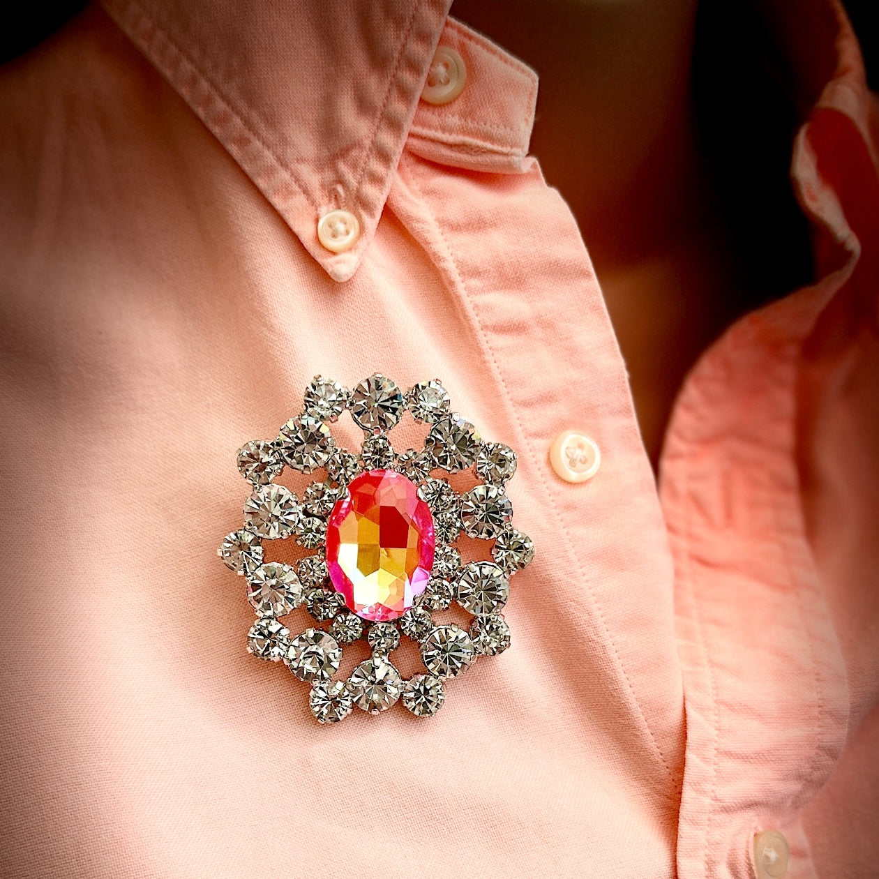 Statement Coral Motif Brooch With Austrian Yellow Crystal & Silver Plate