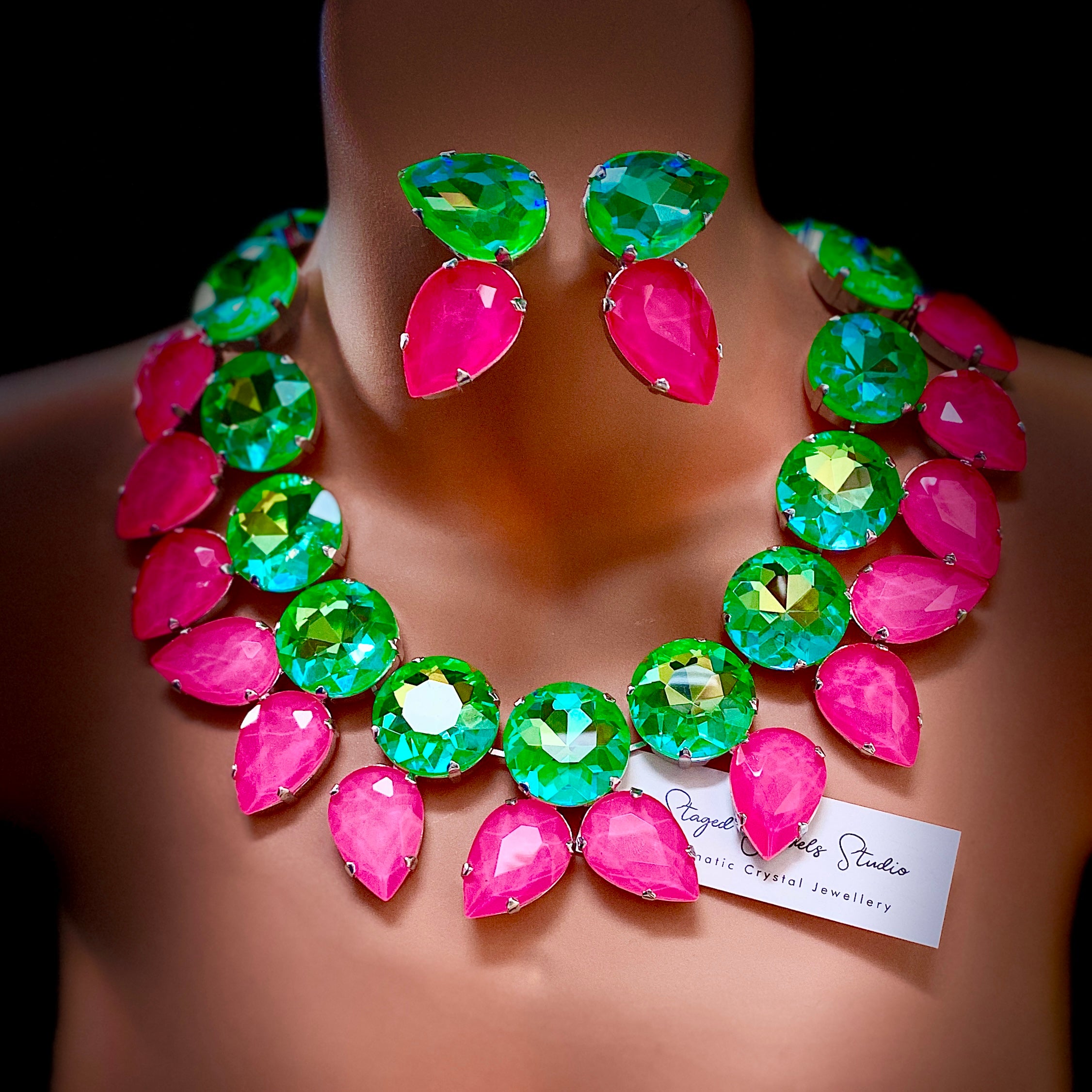 Flamingo Palm Neon Statement Necklace Set