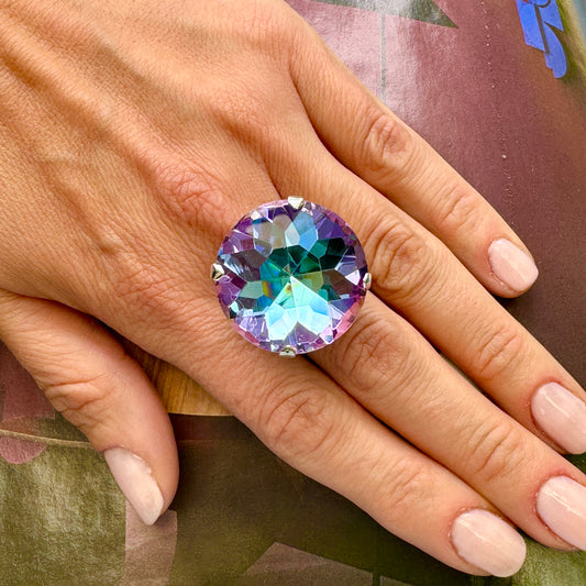 Large Twilight Purple Statement Solitaire Dress Ring With 27mm Austrian Crystal