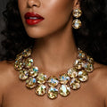 Crystal Rocks! Champagne Gold Crystal Necklace Set With Earrings