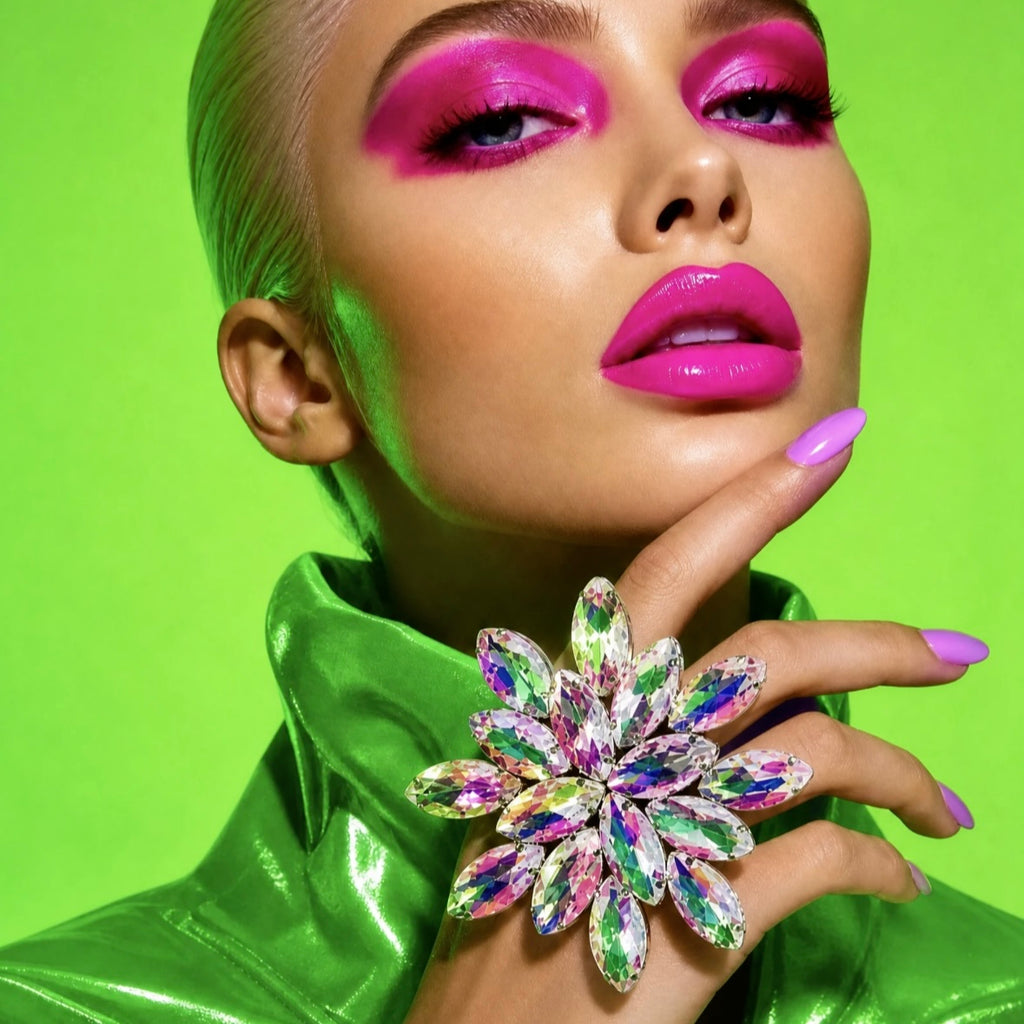 Giant Iridescent Cocktail Ring With Adjustable Band