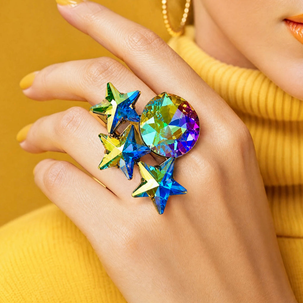 Shooting Stars Crystal Dress Ring With Adjustable Band