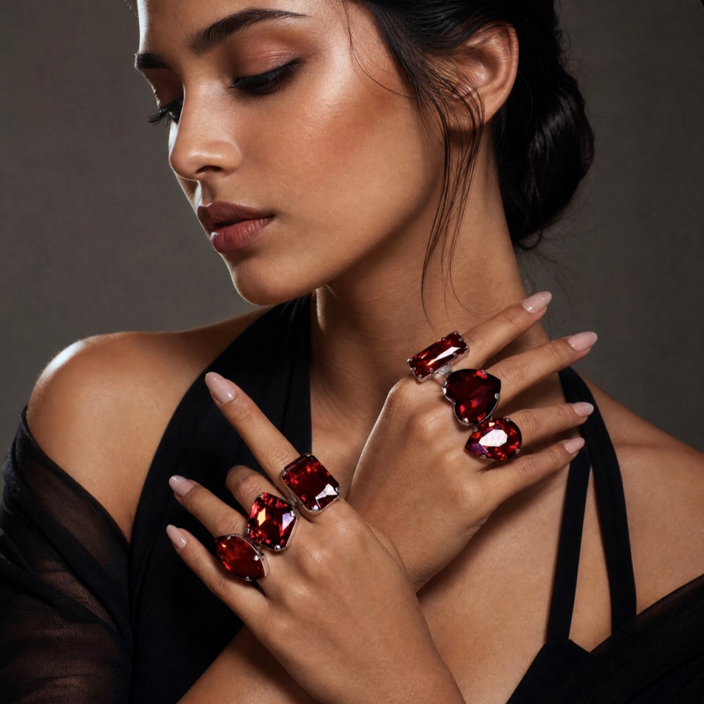 Diablo Red Minimalist Cocktail Dress Rings