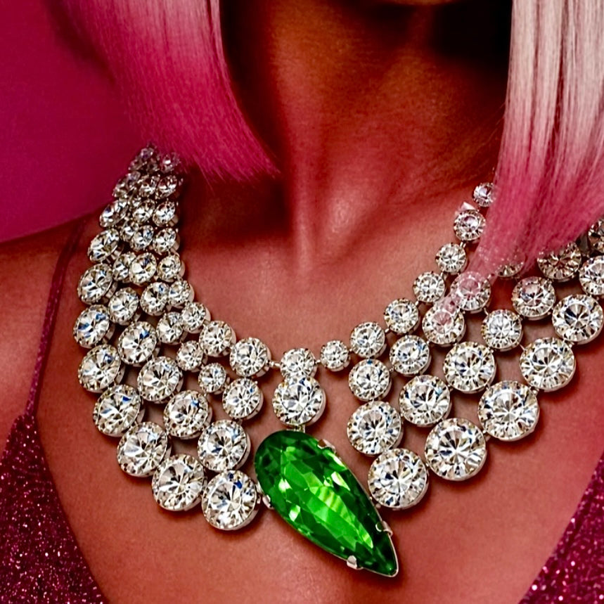 Green crystal wreath necklace by Staged Jewels