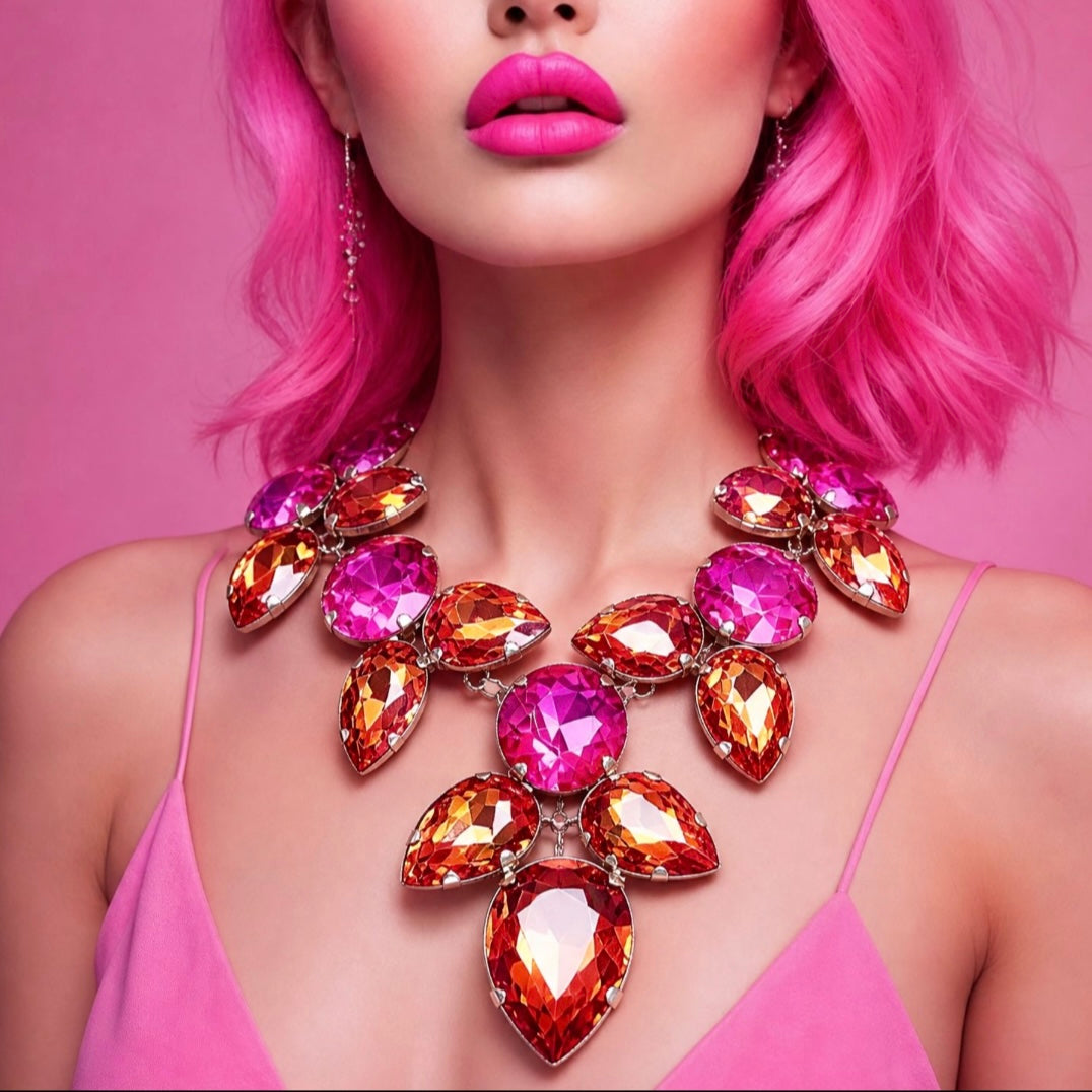 Fireopal Orange & Hot Pink Cocktail Necklace