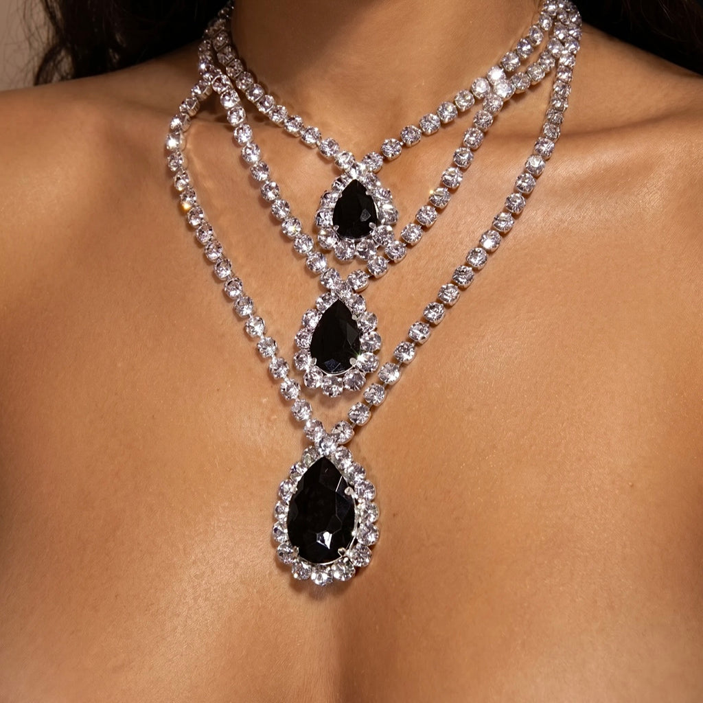 Eclipse Black & Crystal Monotone Triple Strand Necklace