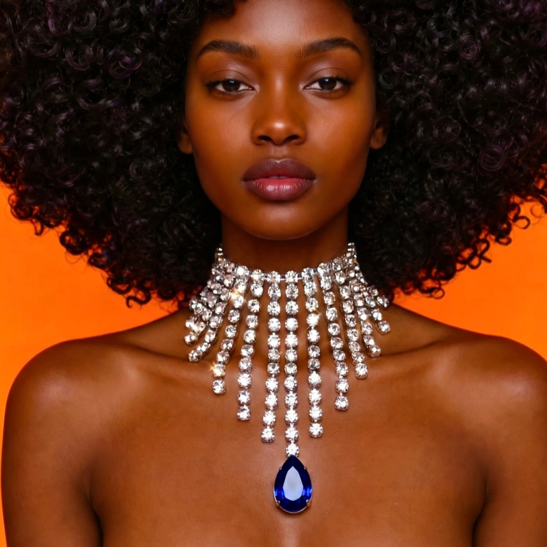 Raindrops Clear & Sapphire Crystal Waterfall Necklace