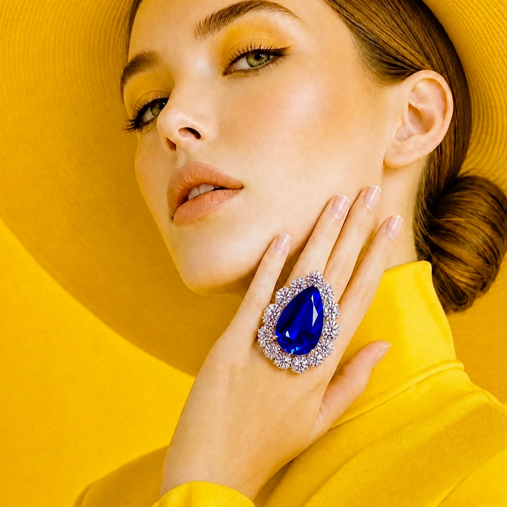Sapphire Blue Teardrop Statement Ring