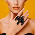 Eclipse Black Art Deco Style Cocktail Ring