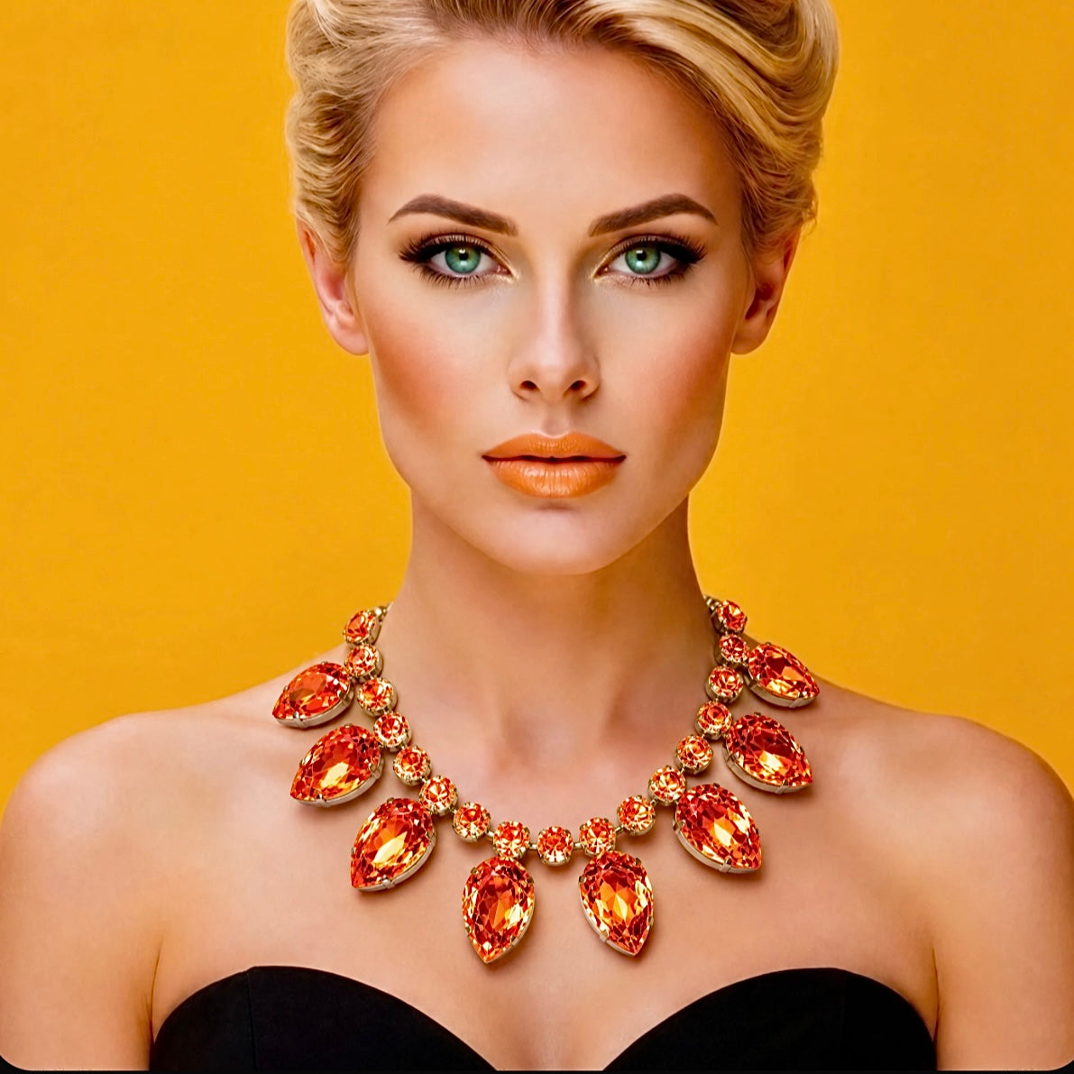 Fireopal orange Austrian crystal teardrop necklace