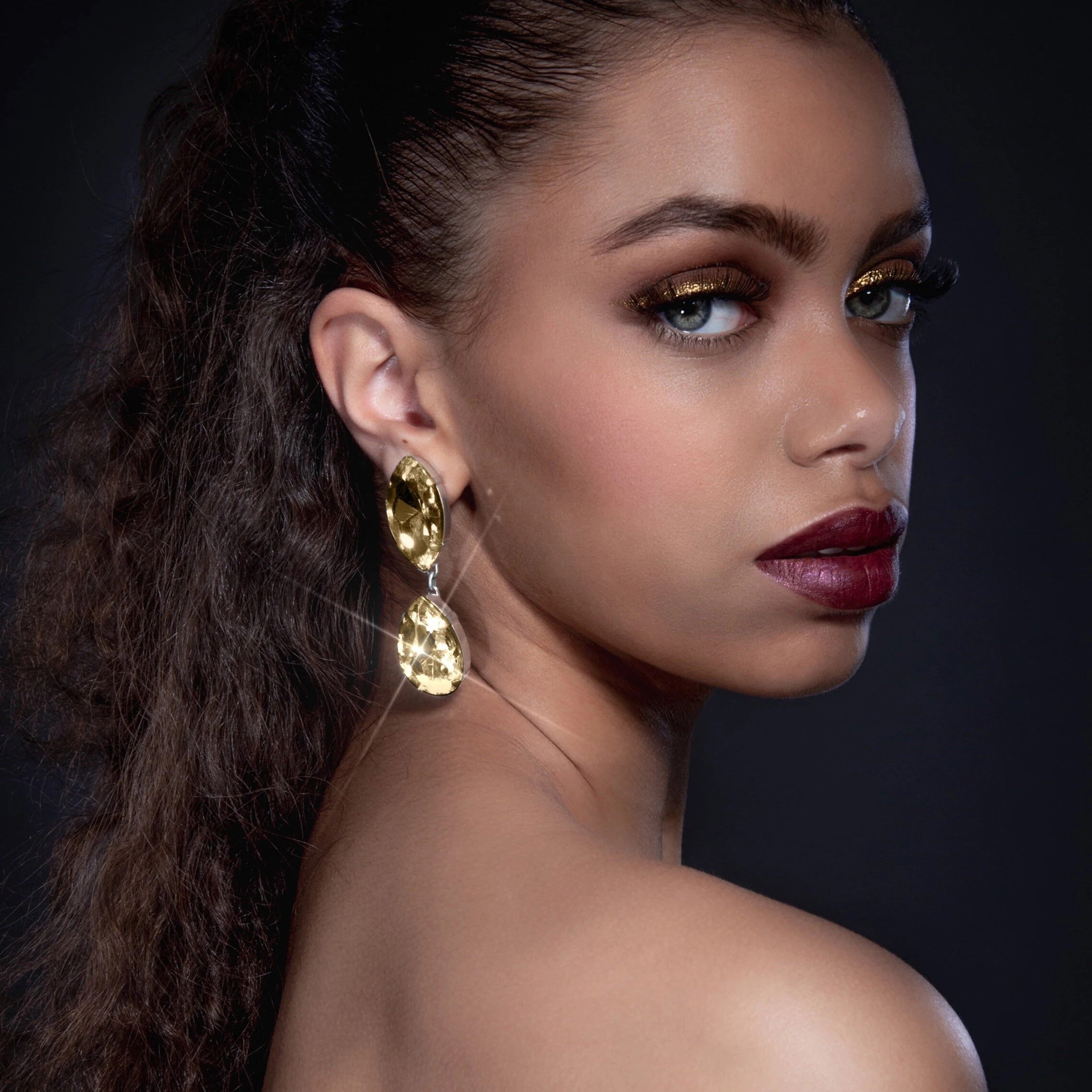 Golden Shadow Droplet Earrings With Austrian Crystal