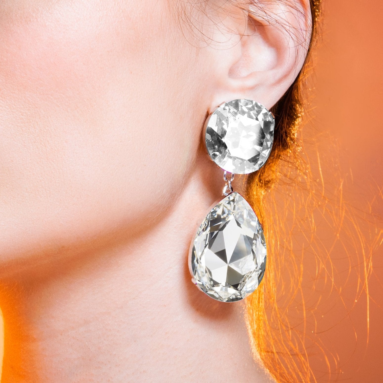 Teardrop Statement Earrings with Colourless Austrian Crystal