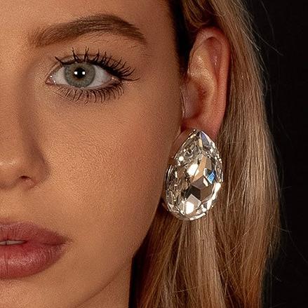 Clear Austrian Crystal Teardrop Earrings | Faux Diamond Statement Earrings