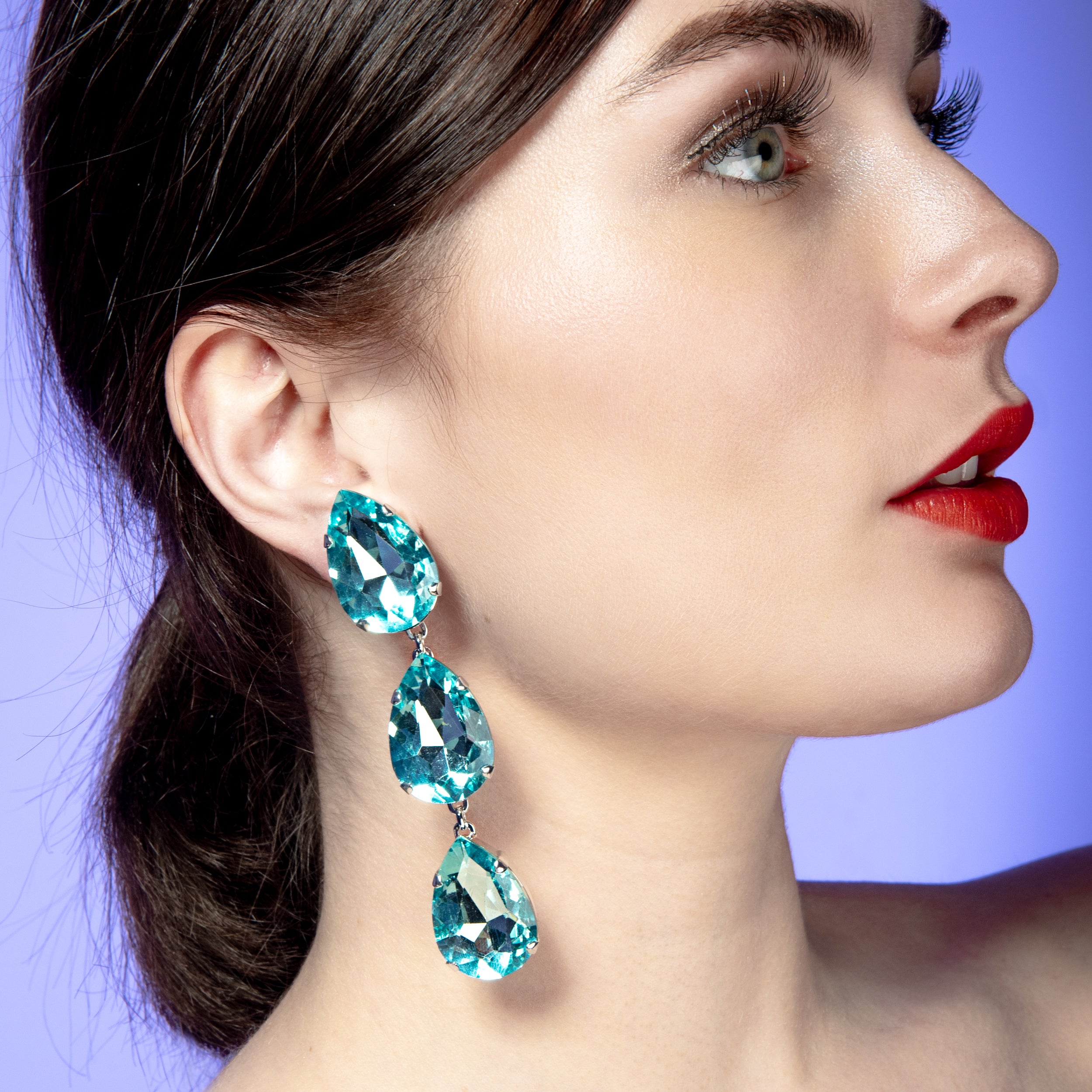 Aquamarine Blue Teardrop Earrings With Austrian Crystal