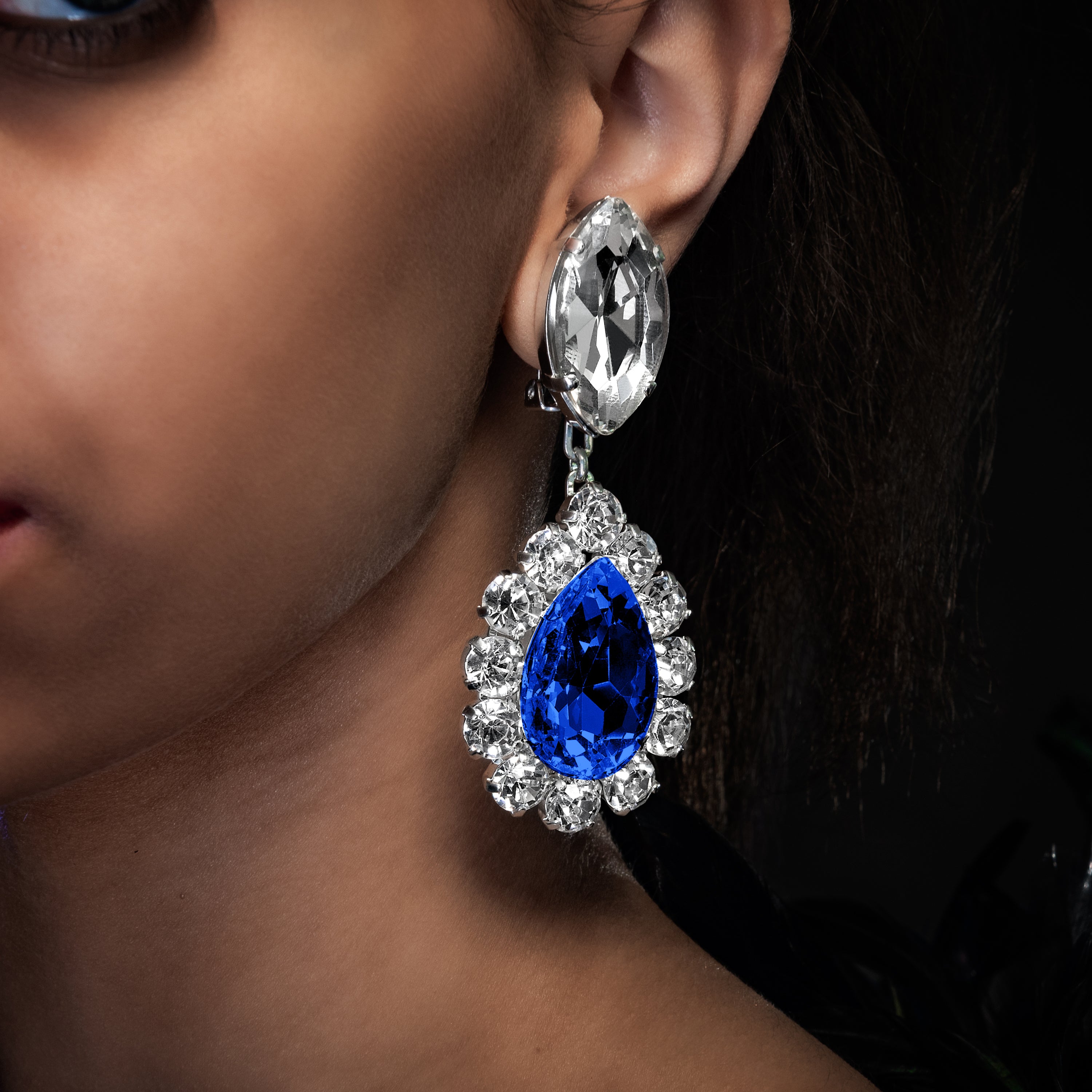 Sublime Sapphire Blue Faux Diamond Earrings With Austrian Crystal