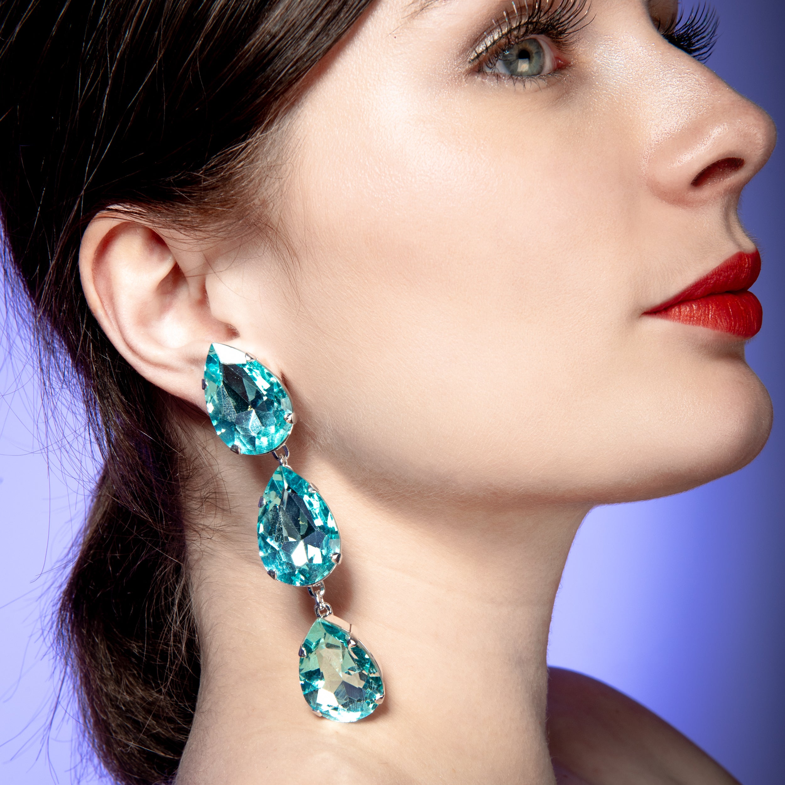 Aquamarine Blue Teardrop Earrings With Austrian Crystal