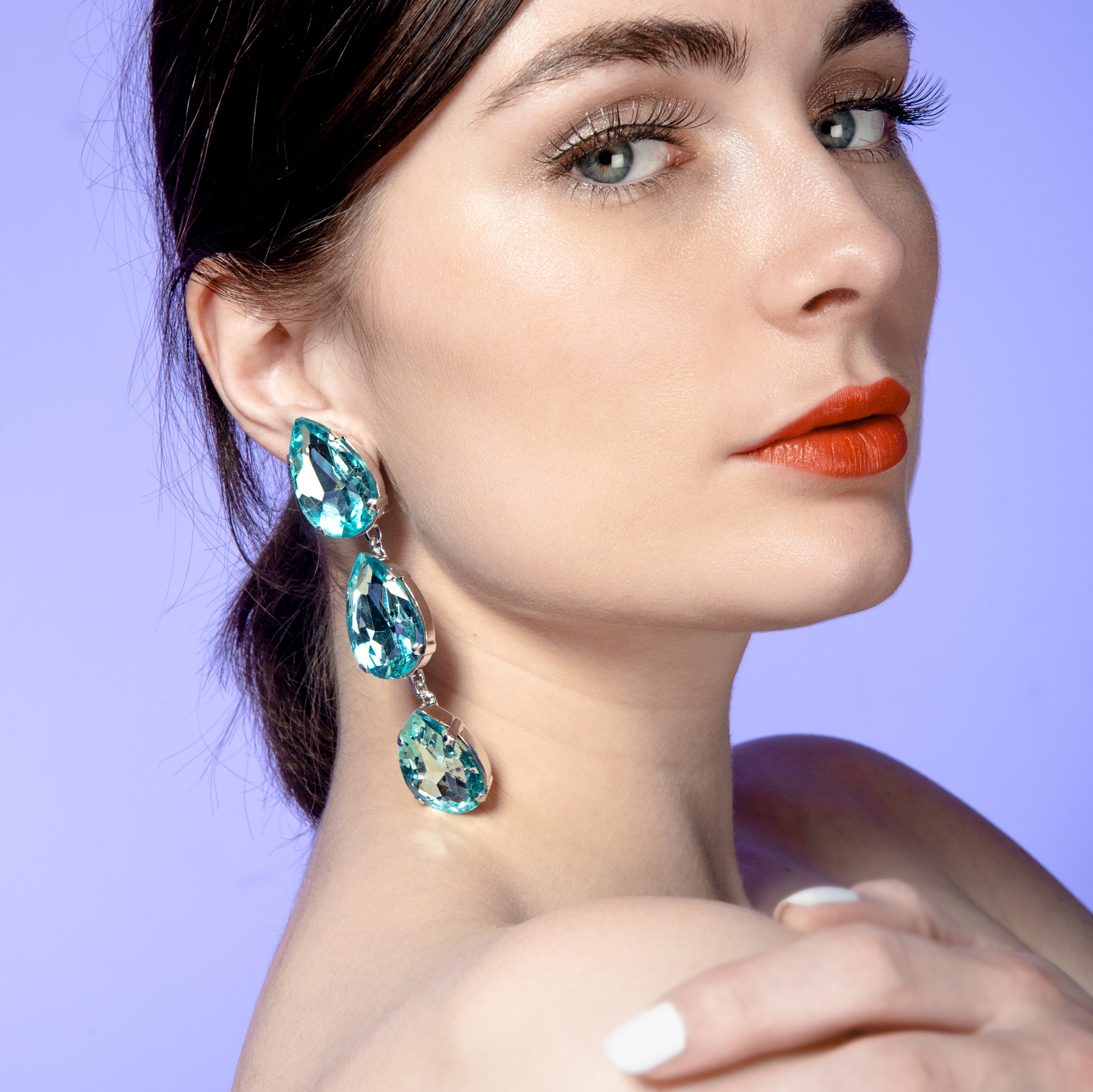 Aquamarine Blue Teardrop Earrings With Austrian Crystal