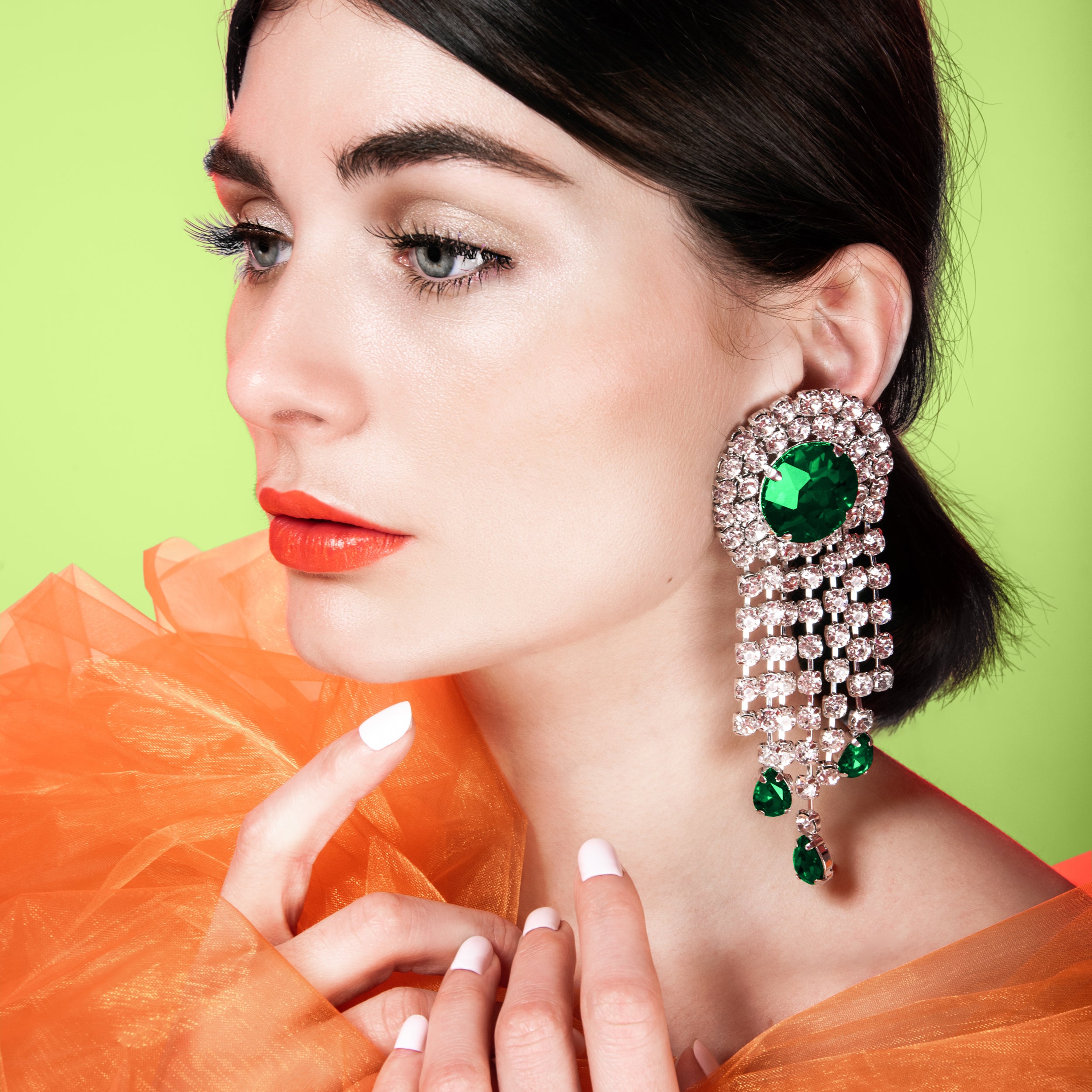 Emerald Vintage Style 1920s Dropper Earrings With Austrian Crystal