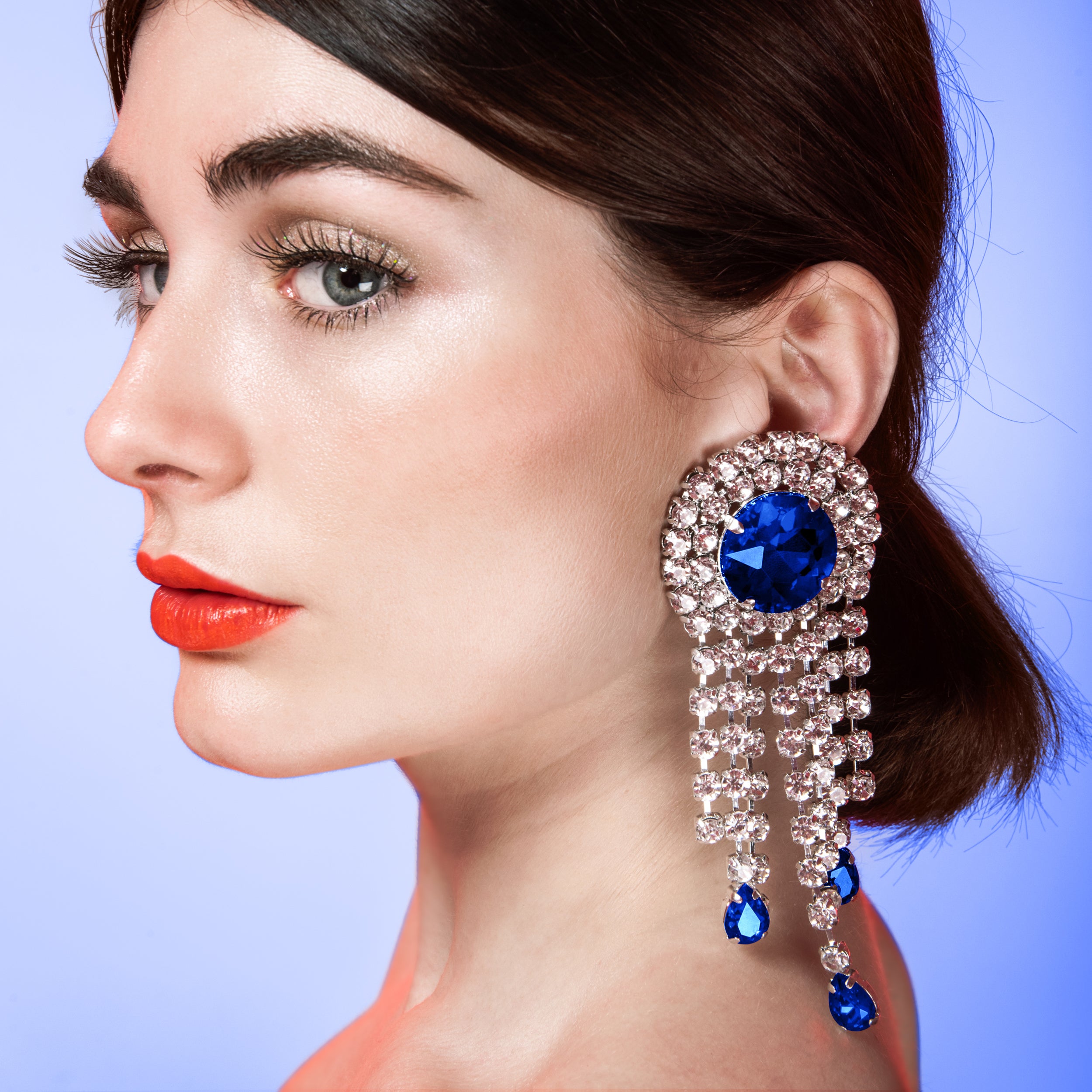 Sapphire Blue Charleston Vintage 1920s Earrings With Austrian Crystal