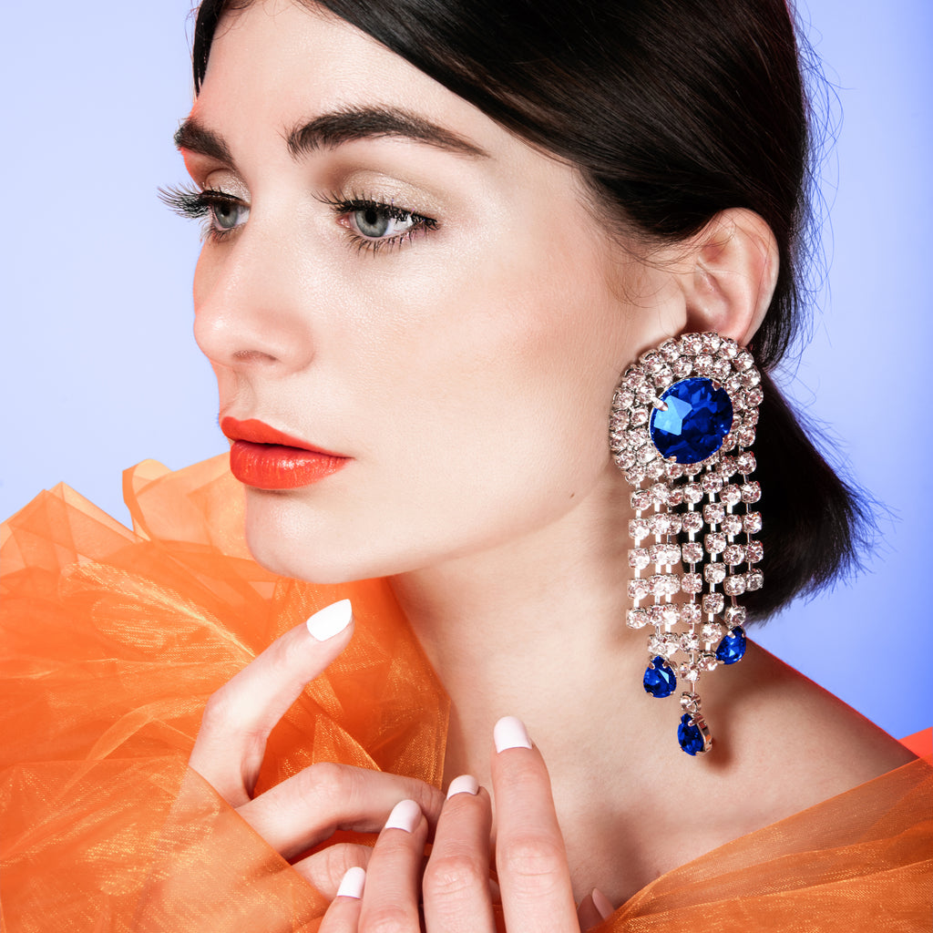 Sapphire Blue Charleston Vintage 1920s Earrings With Austrian Crystal