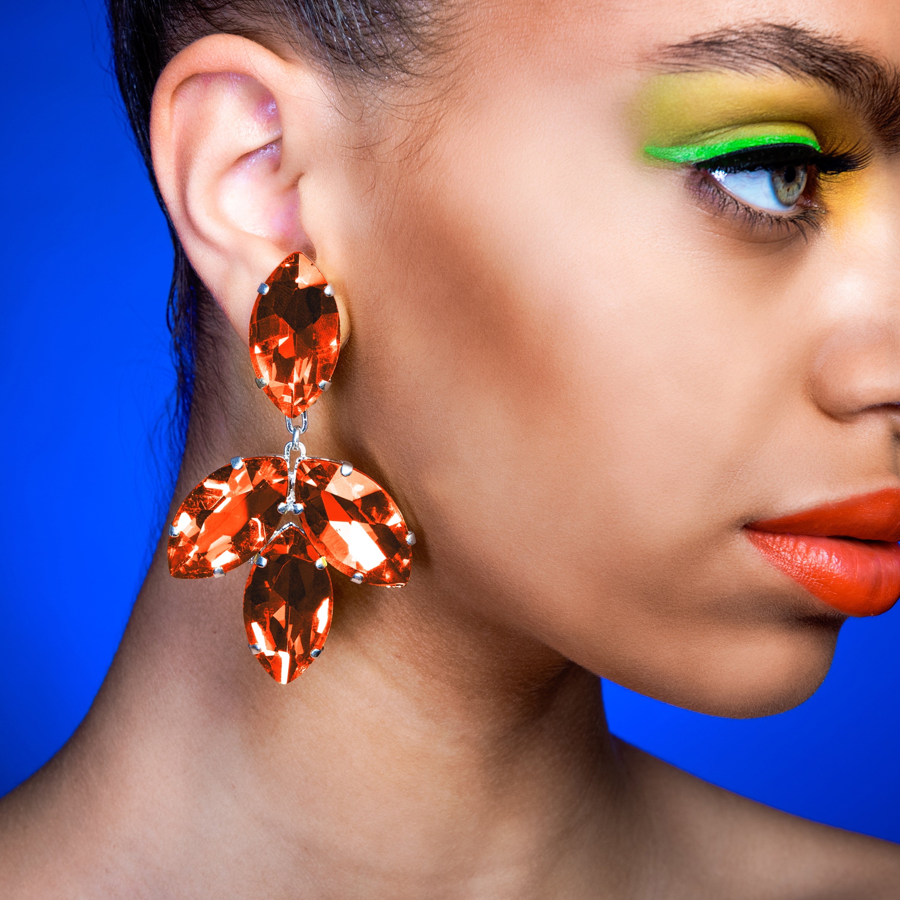 Fireopal Orange Acorn Suspended Earrings with Austrian Crystal