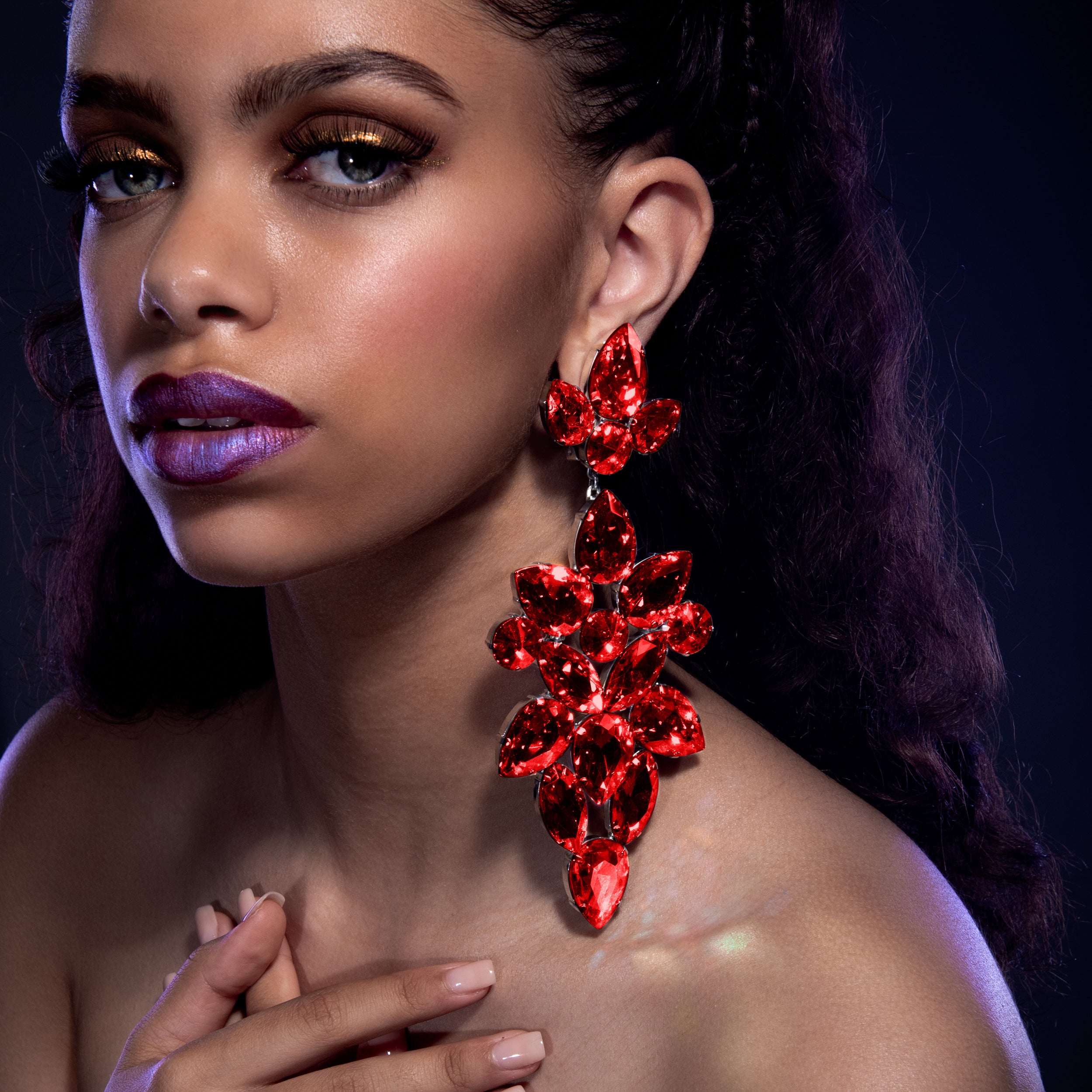 Oversized Dramatic Siam Red Earrings With Austrian Crystal