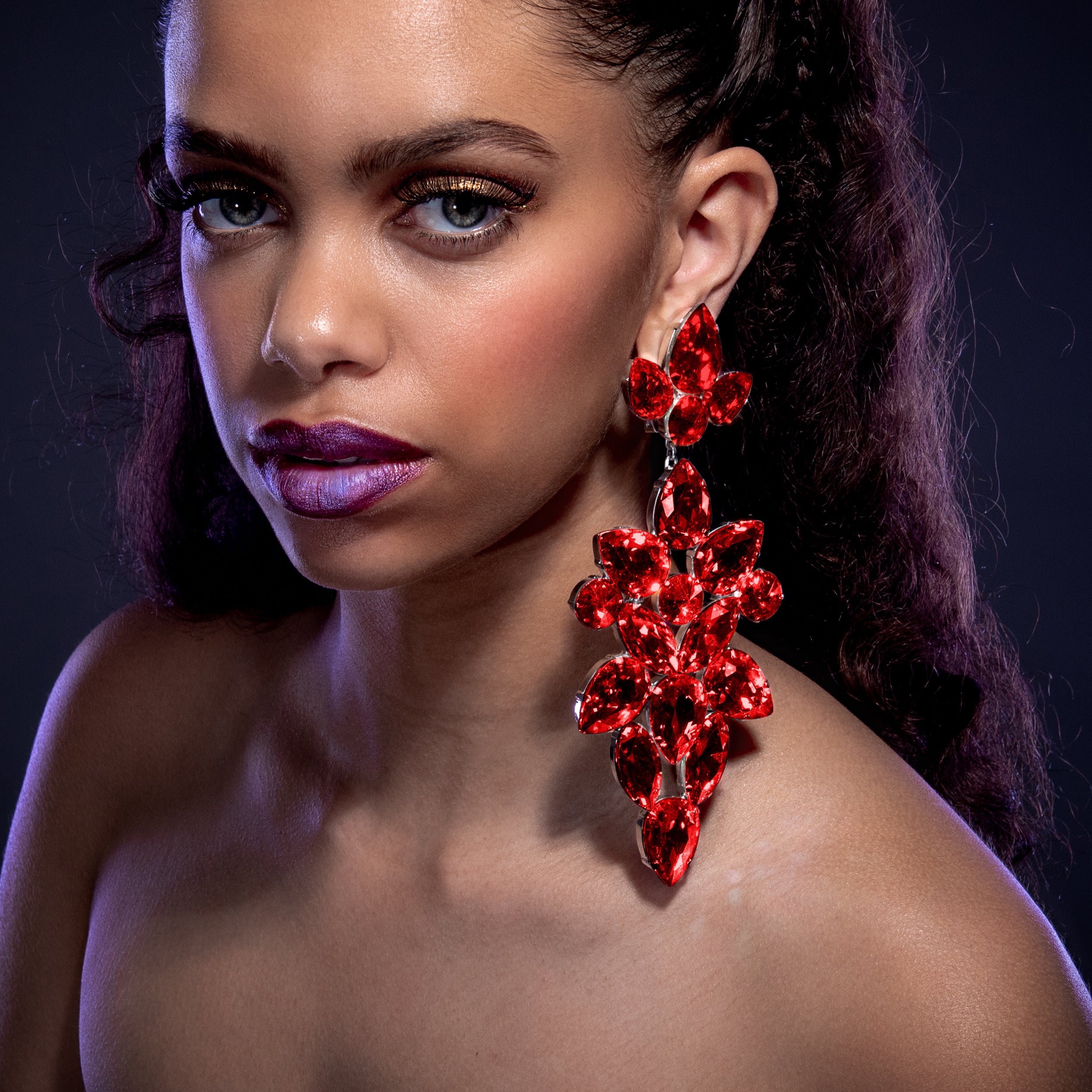 Oversized Dramatic Siam Red Earrings With Austrian Crystal