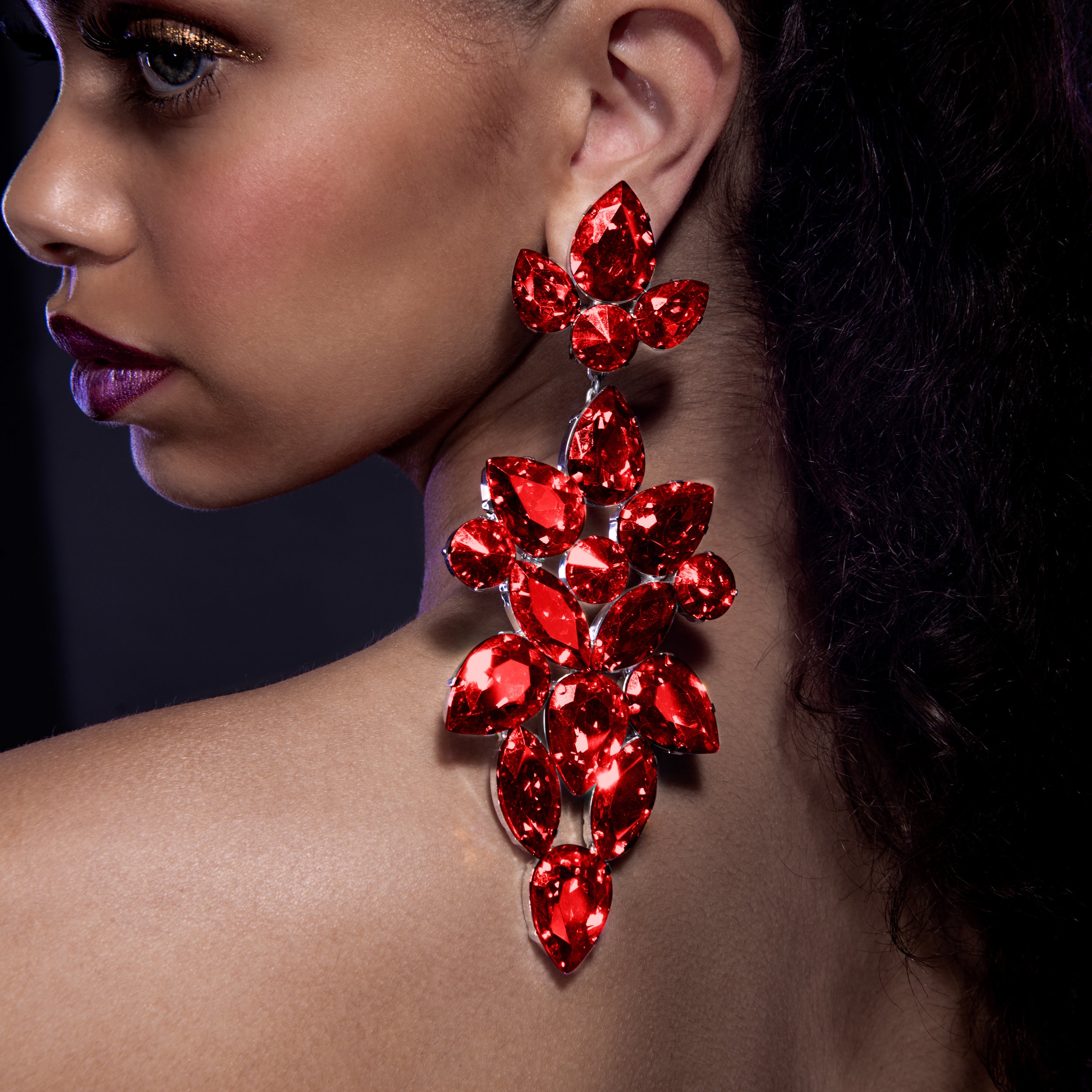 Oversized Dramatic Siam Red Earrings With Austrian Crystal