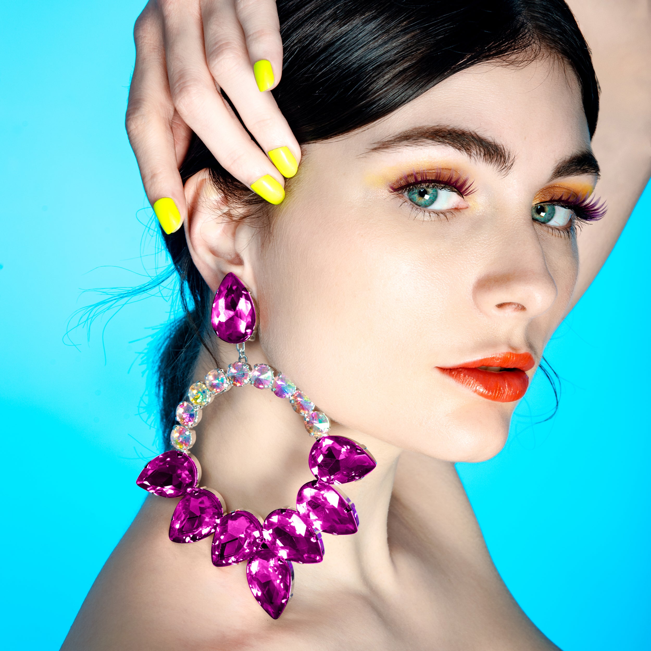 Hot Pink Statement Hoop Earrings with Austrian Crystal